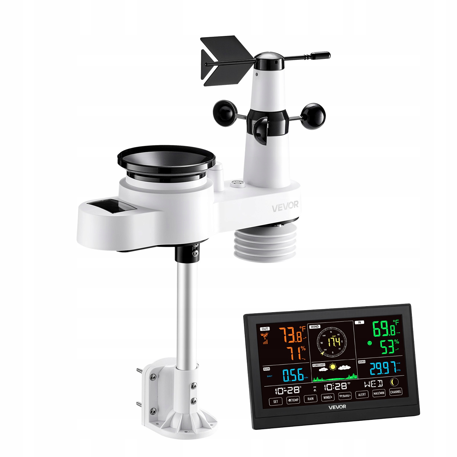 Vevor Meteorologická Stanice 5 V 1 Wifi 7.5 Palců Va Solární Displej