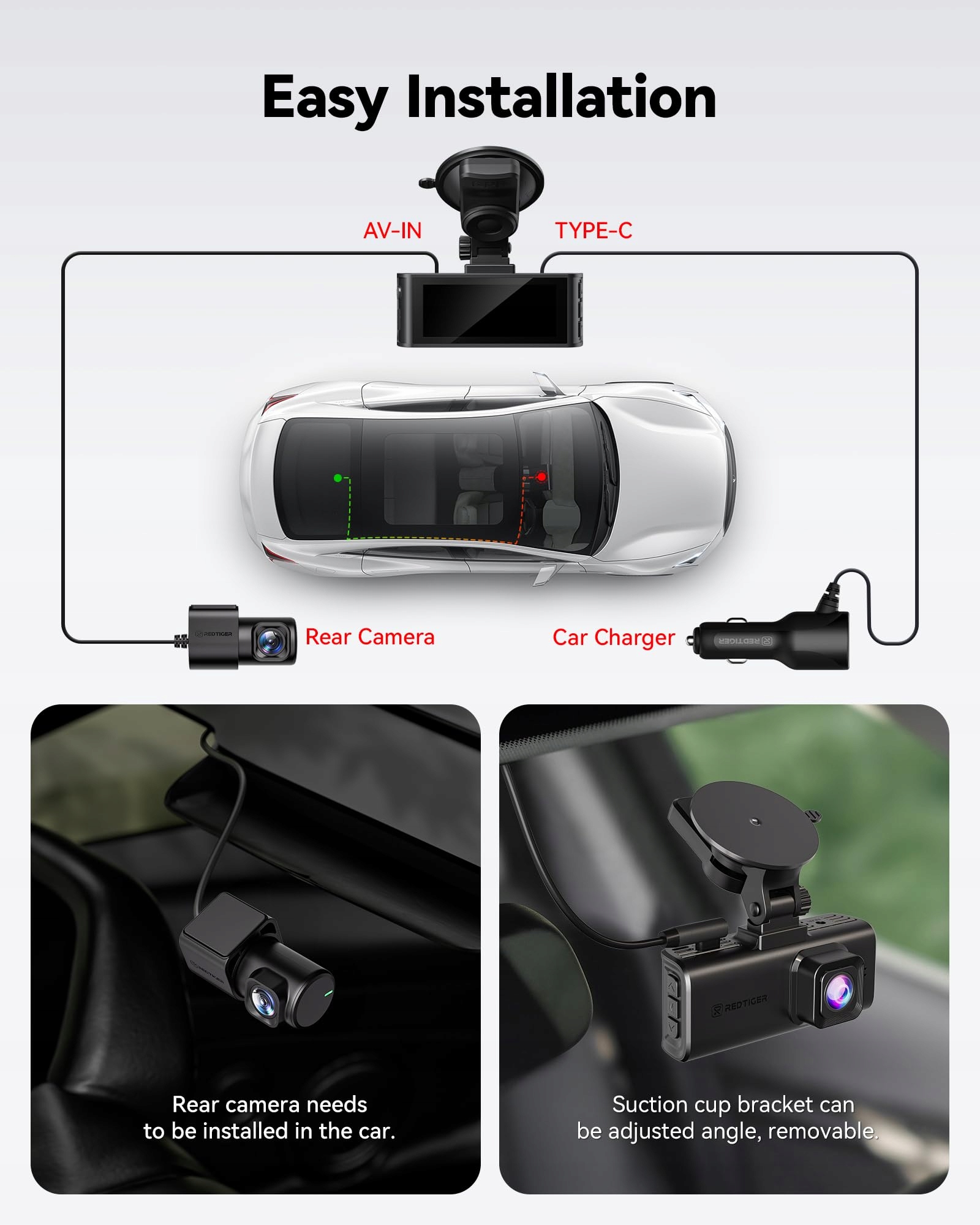 REDTIGER 4K Kamera Samochodowa Przód Tył Dotykowy Ekran GPS WiFi 128GB — miniatura 9
