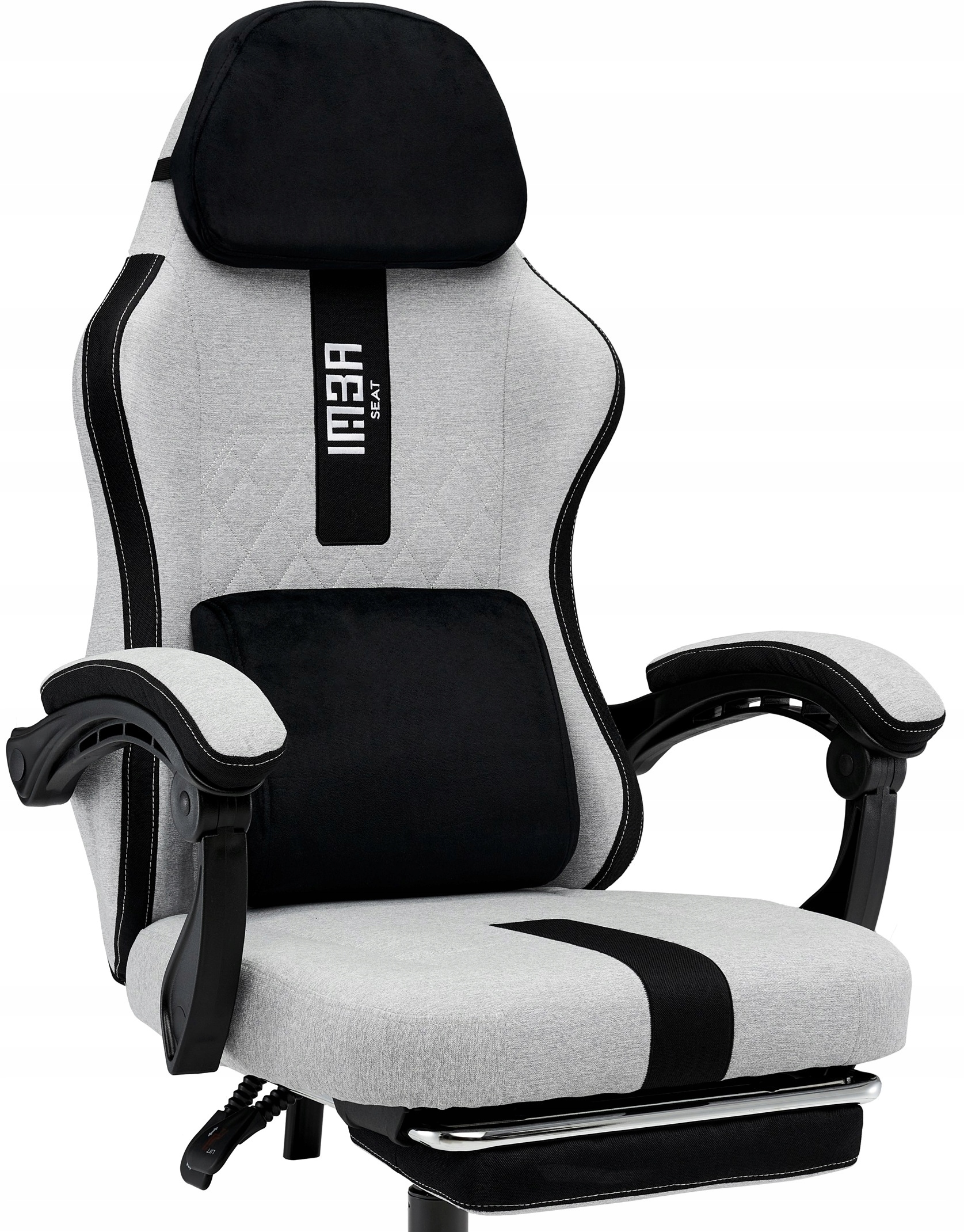 fotel gamingowy biurowy obrotowy szary materiałowy tkanina