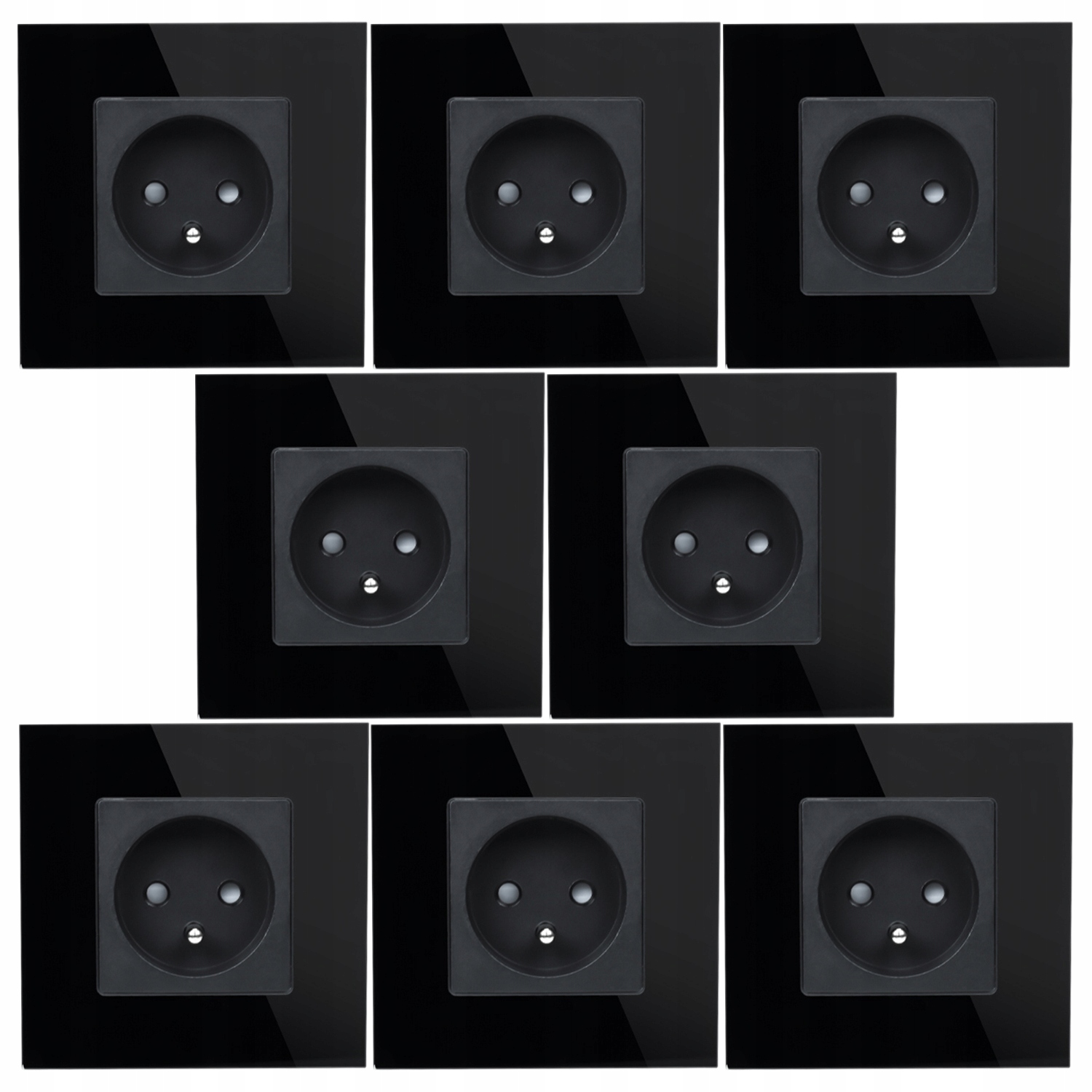 8 x Černá Elektrická Zásuvka Jednoduchý Skleněný Panel Kolík Uzemnění