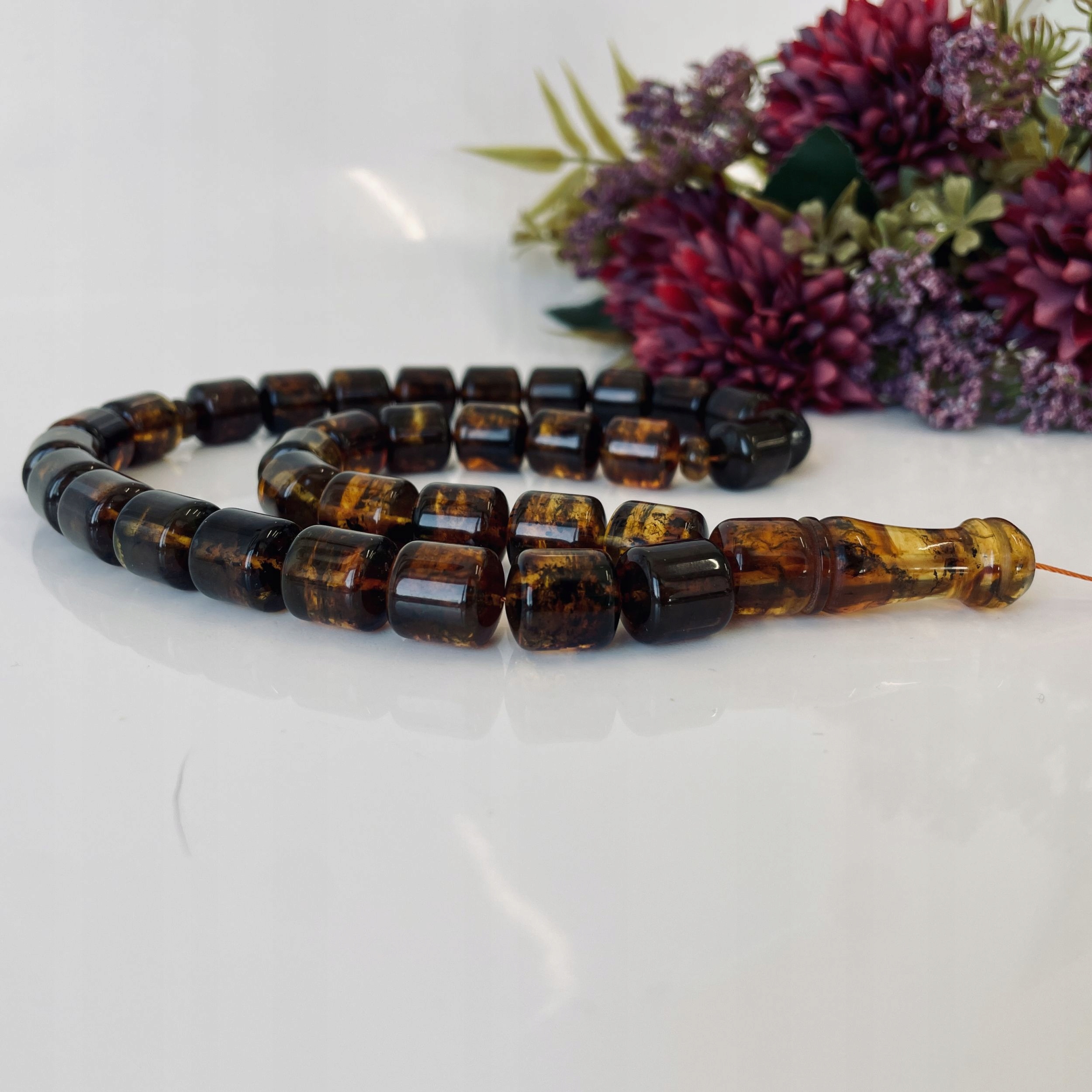 Islámský růženec z přírodního baltského jantaru Tasbih, Misbaha
