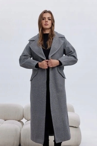 Dlouhý Kabát S Proužky B8542 Černý, Velikost (40)