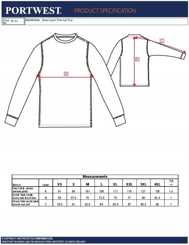 Podkoszulka termoaktywna PORTWEST [B133] Szary M Marka Portwest