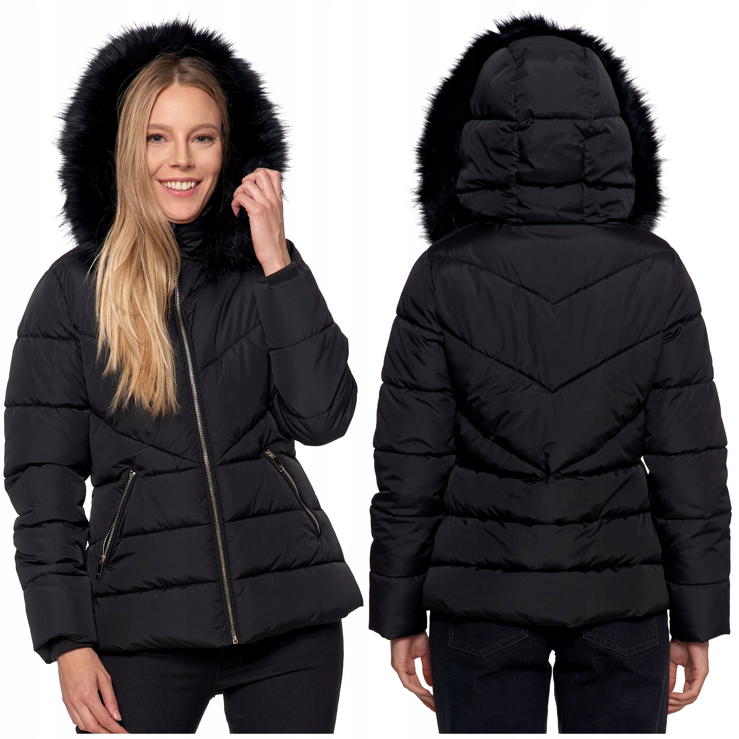 Dámská prošívaná bunda s kožíškem Černá Teplá zimní Moraj vel. 3XL