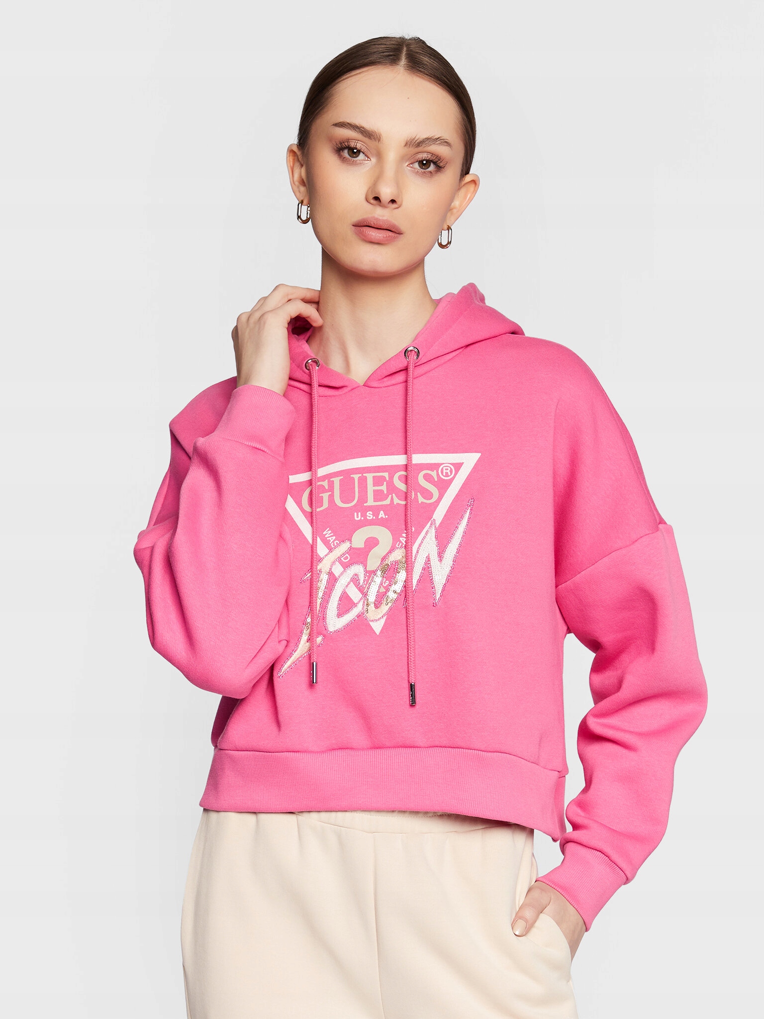 Guess Bluza Icon W3RQ03 KB683 Różowy Relaxed Fit