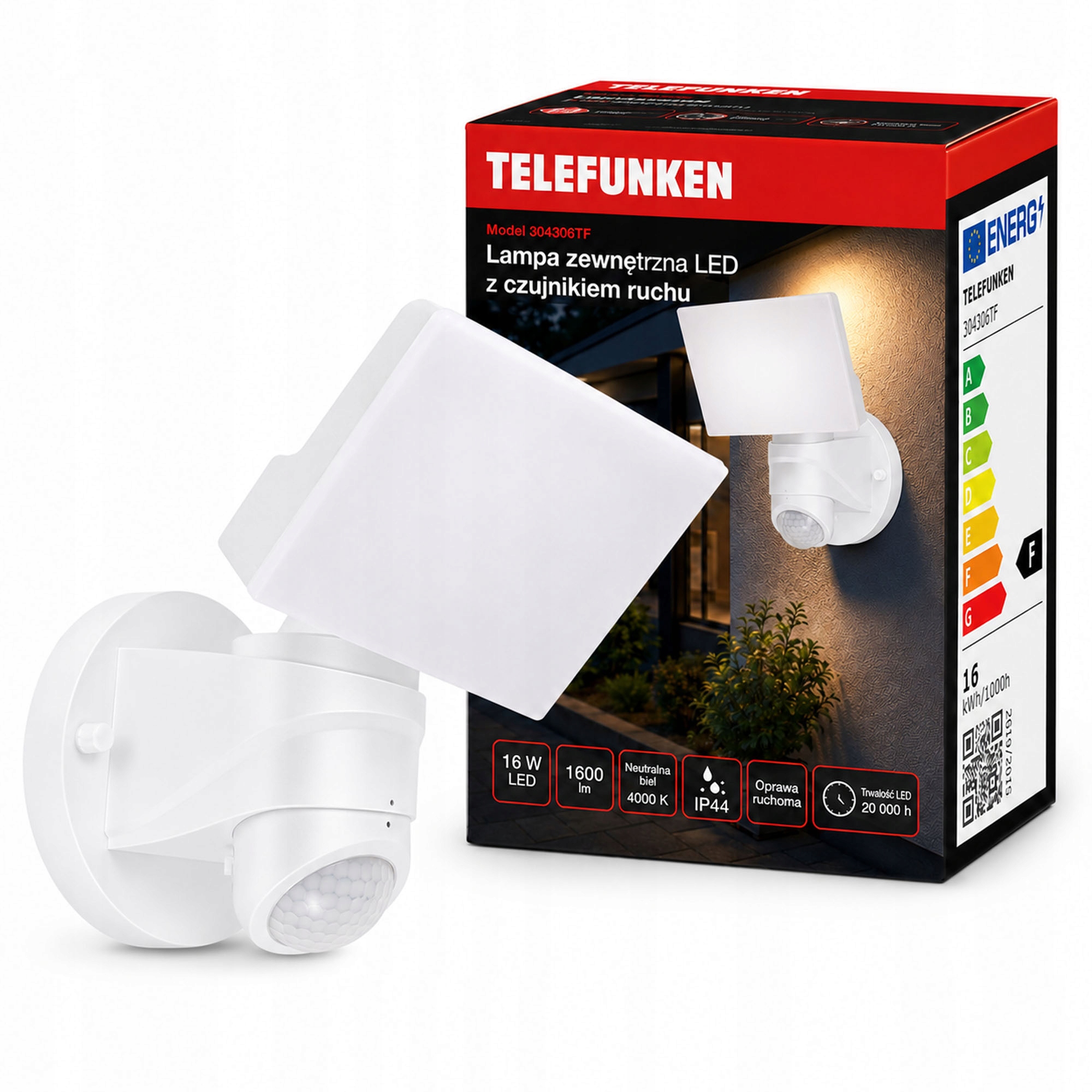 Nástěnné svítidlo se senzorem pohybu soumraku Venkovní lampa Halogen Led 16W IP44