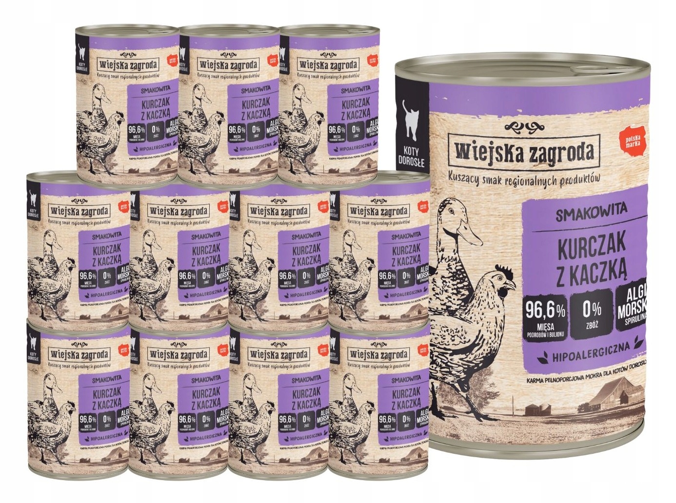 Levně Wiejska Zagroda Krmivo mokré pro kočky Kuře s kachnou 12x400 g