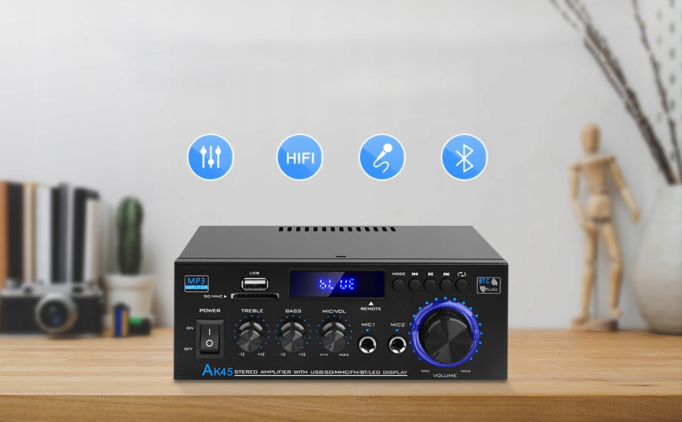 WZMACNIACZ HIFI Z BLUETOOTH STEREO AUDIO AMPLIFIER RADIO FM 40W X 2 Z PILOT Komunikacja Bluetooth