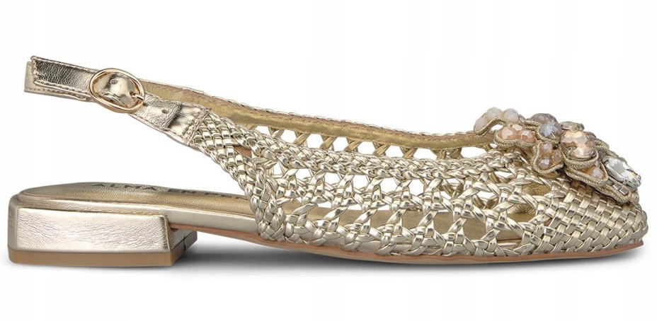 Stylové Ploché Sandály Bez Podpatku, Zlaté, Elegantní, Dámské, Alma En Pena 36