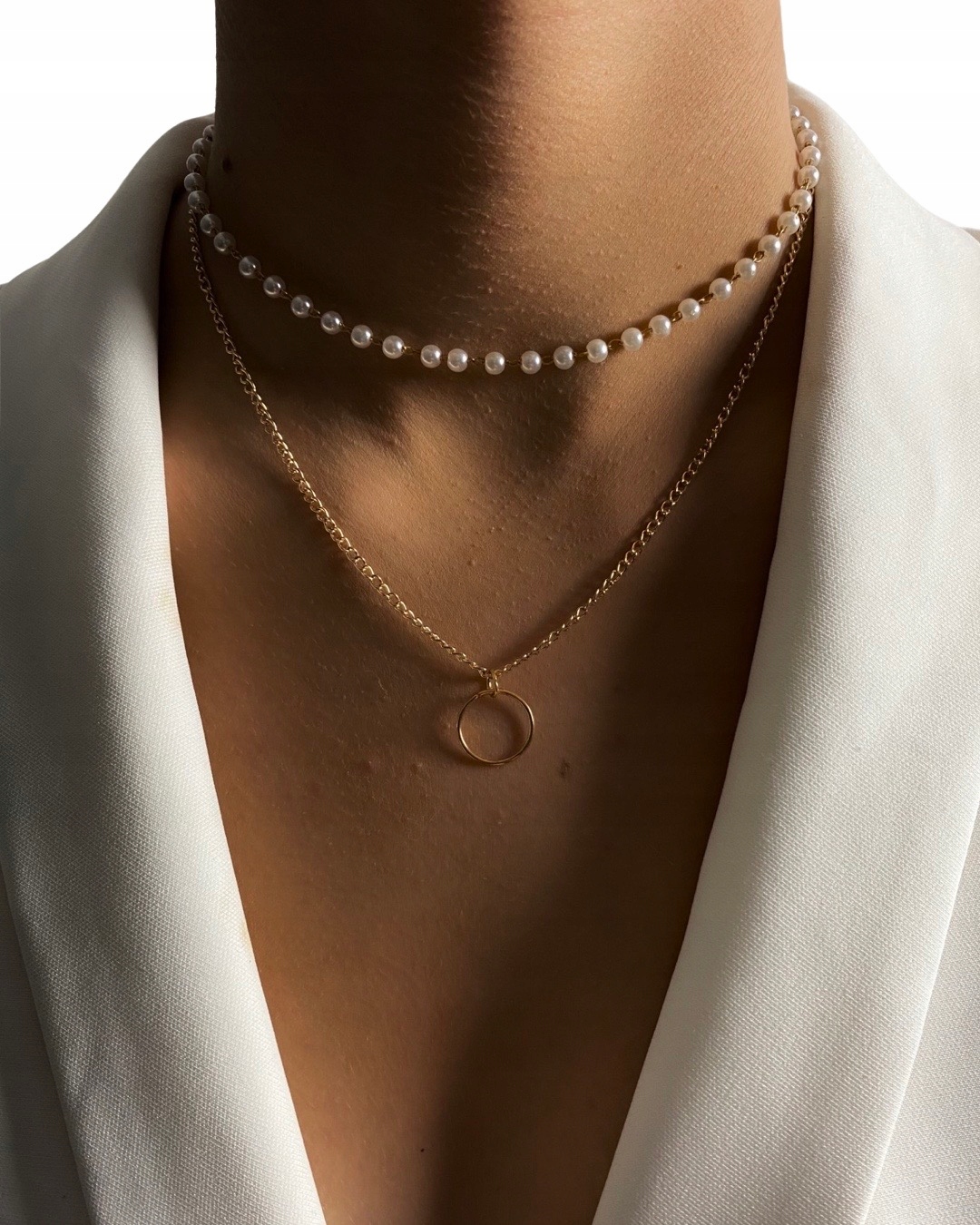 ZŁOTY naszyjnik łańcuszek 2w1 CELEBRYTKA perły