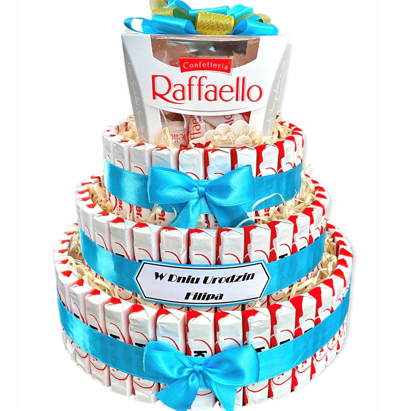 

Tort zestaw z czekoladek Kinder na Urodziny Imię