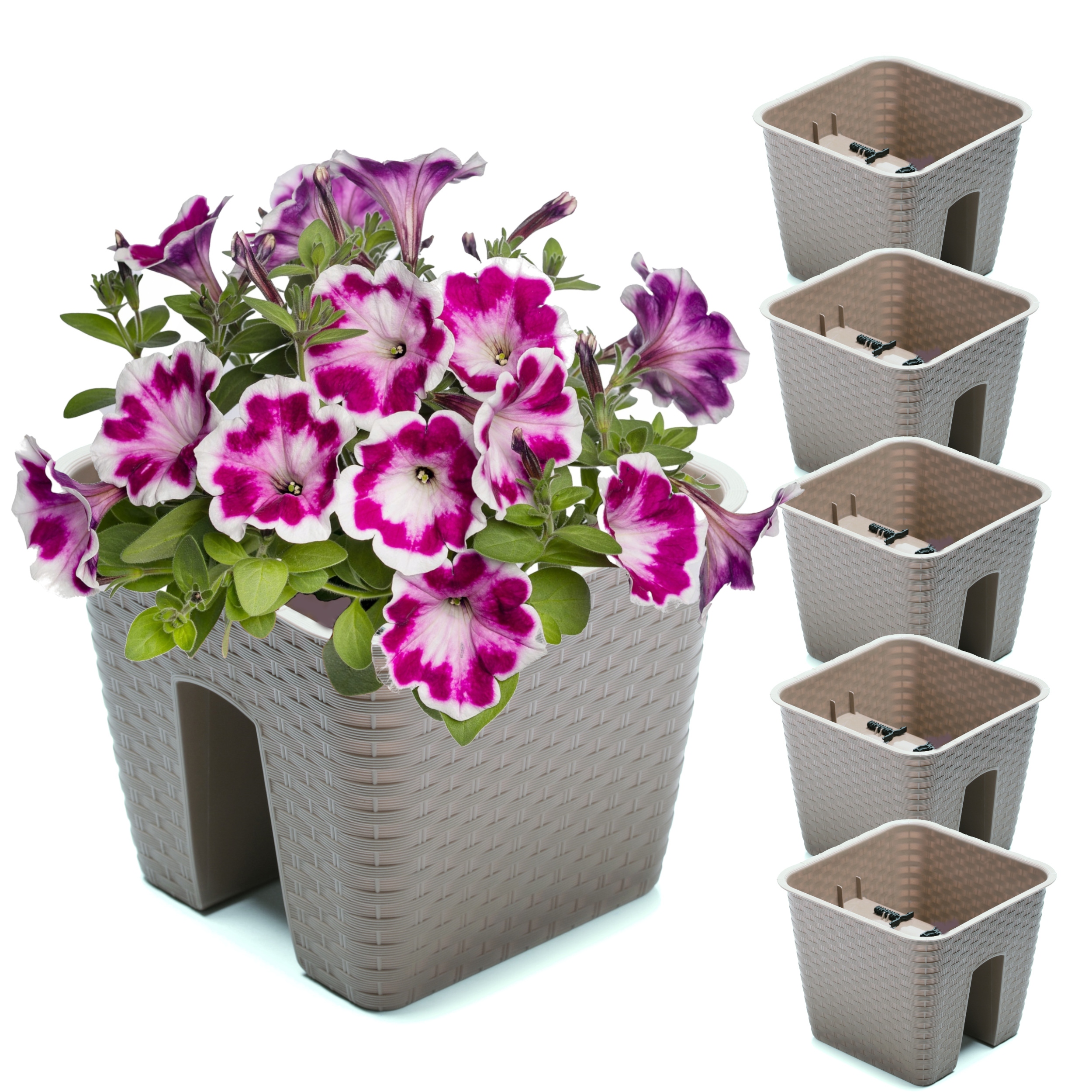 5 x Krabička Květináč 27,2 cm x 27,2 cm Ratan Mokka 8,5 L zábradlí