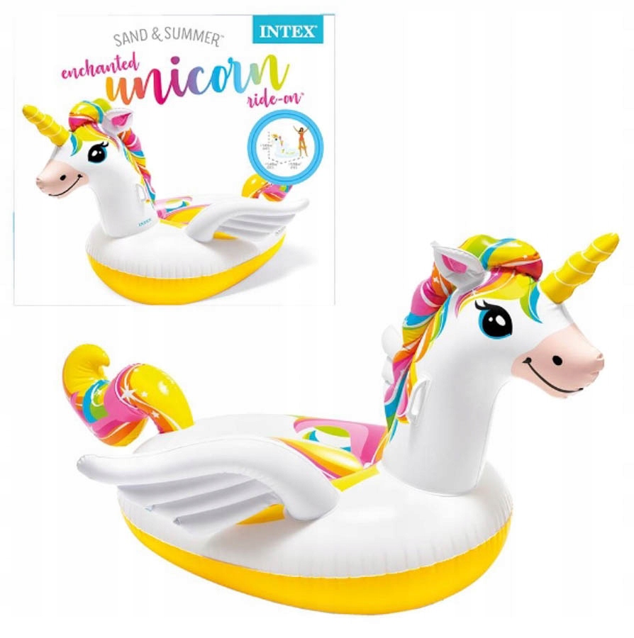 JEDNOROŻEC DMUCHANY MATERAC KOŃ UNICORN KOŁO 201CM Wysokość 97 cm