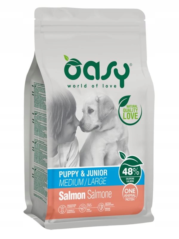 Levně Oasy Salmon Salmone Puppy & Junior M/L 12 kg
