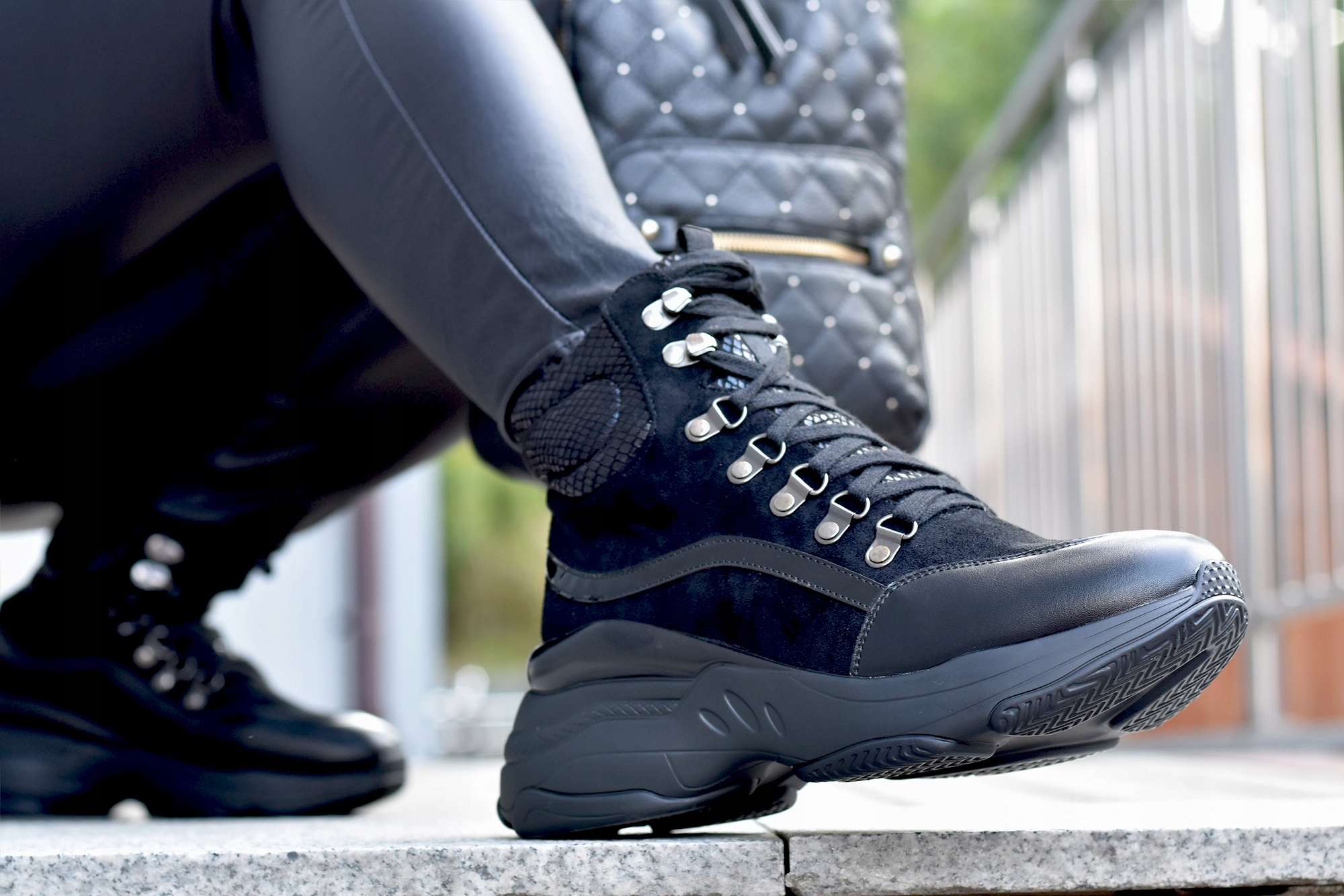 Czarne Botki na Platformie Sneakersy za kostkę *37 Rozmiar 37