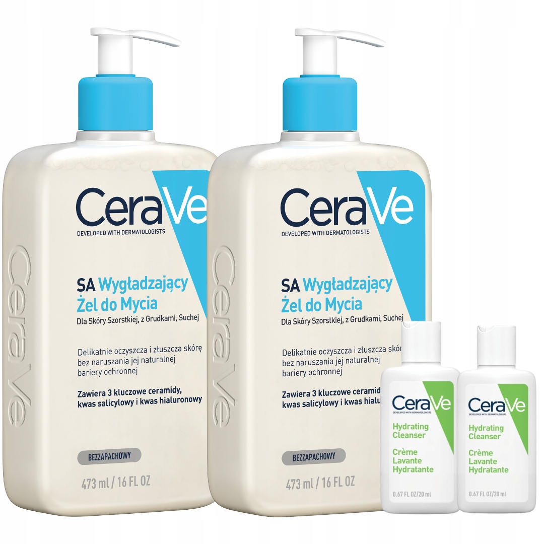 CeraVe Sa Żel Wygładzający do Mycia Dla Skóry Szorstkiej, Suchej 473ml x2