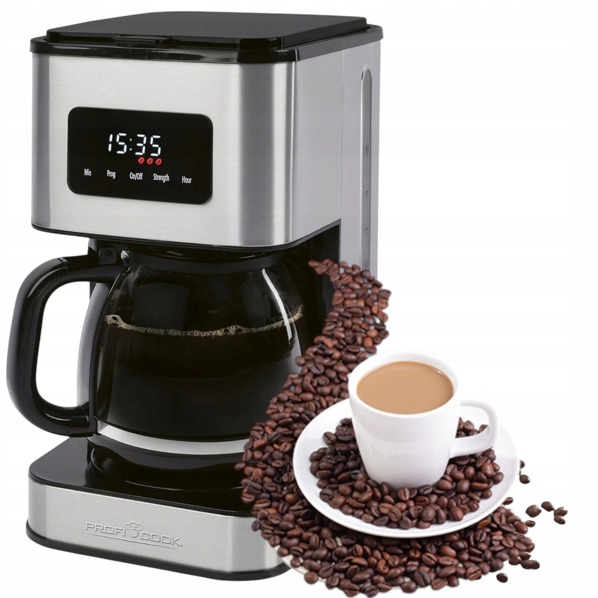 Przelewowy Ekspres Do Kawy Kawiarka 1,5L Przenośny 900W Inox Stalowy Led