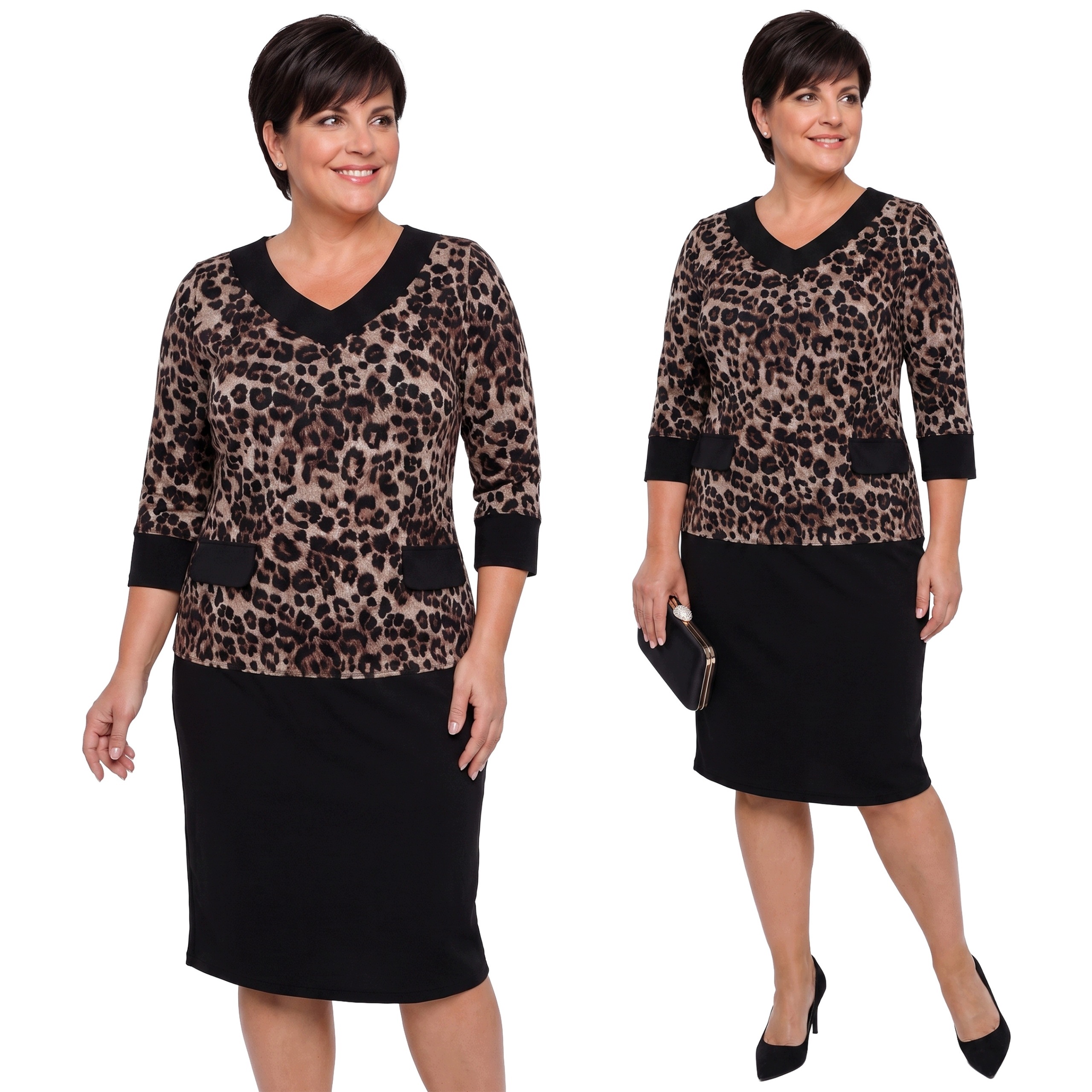 Černá šaty vzor panterka plus size velikost 60