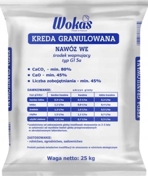 

Wokas Kreda Granulowana 25KG Na Trawnik Warzywa