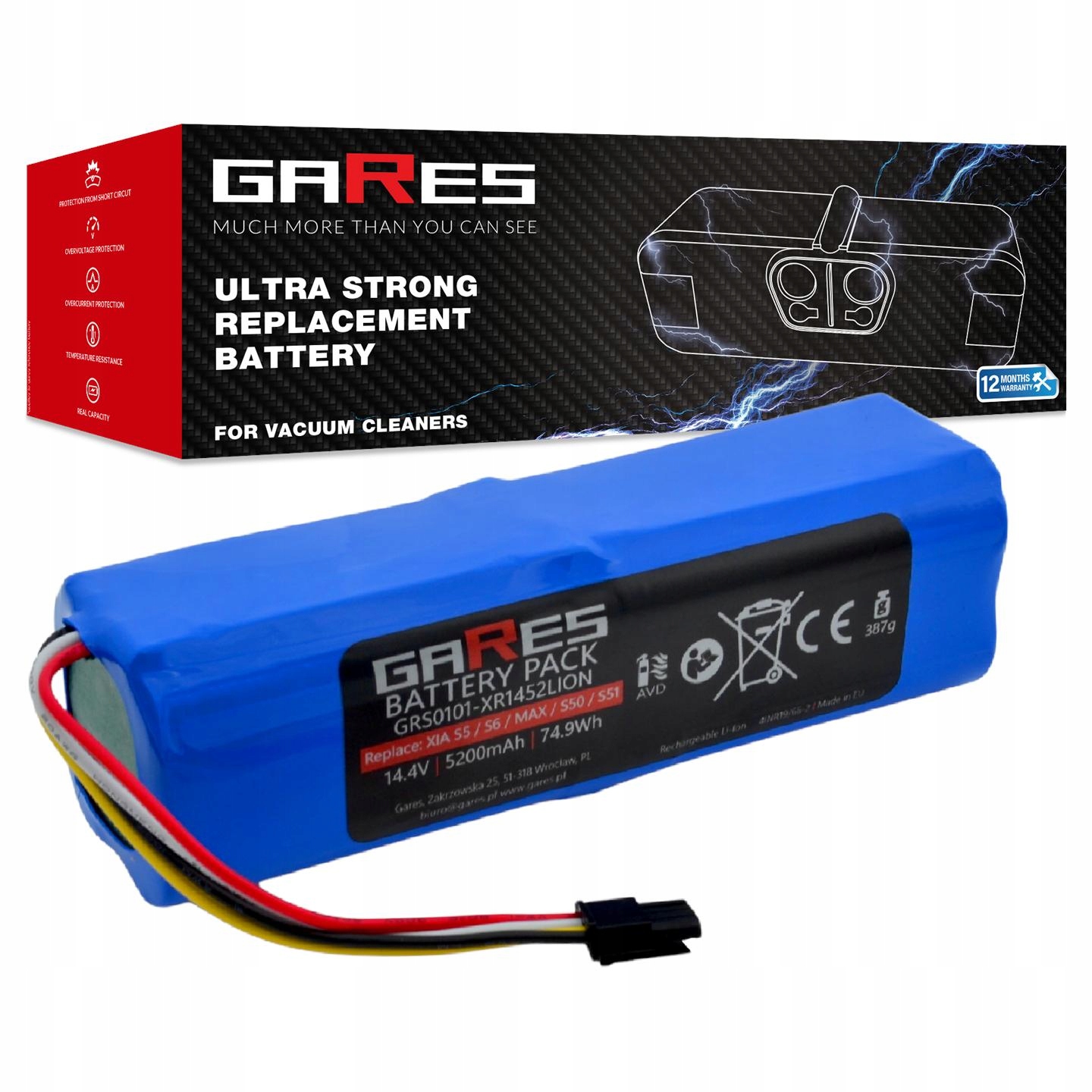 Akumulátor Gares pro Xiaomi Roborock SDJQR01RR SDJQR02RR Mijia 1S 5,2Ah