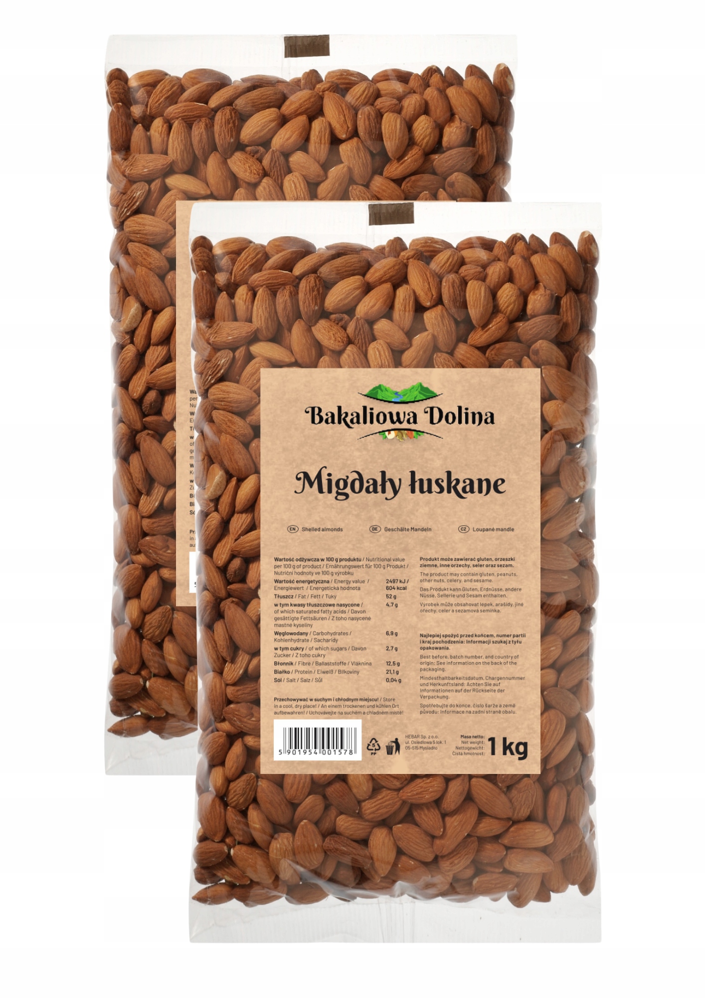 Levně Mandle 2 Kg 2000 G Přírodní Velké Celé Ořechy Pro Dietu Pečiva Zdravé