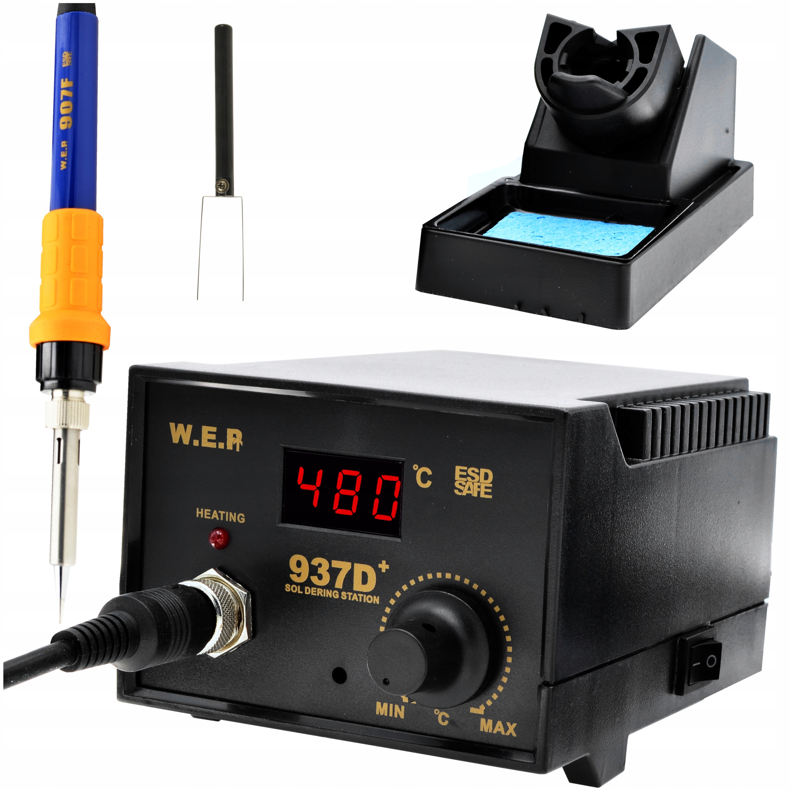 Stacja lutownicza 75/120W groty 900M kolbowa grotowa Wep 937D+ Esd chwytak