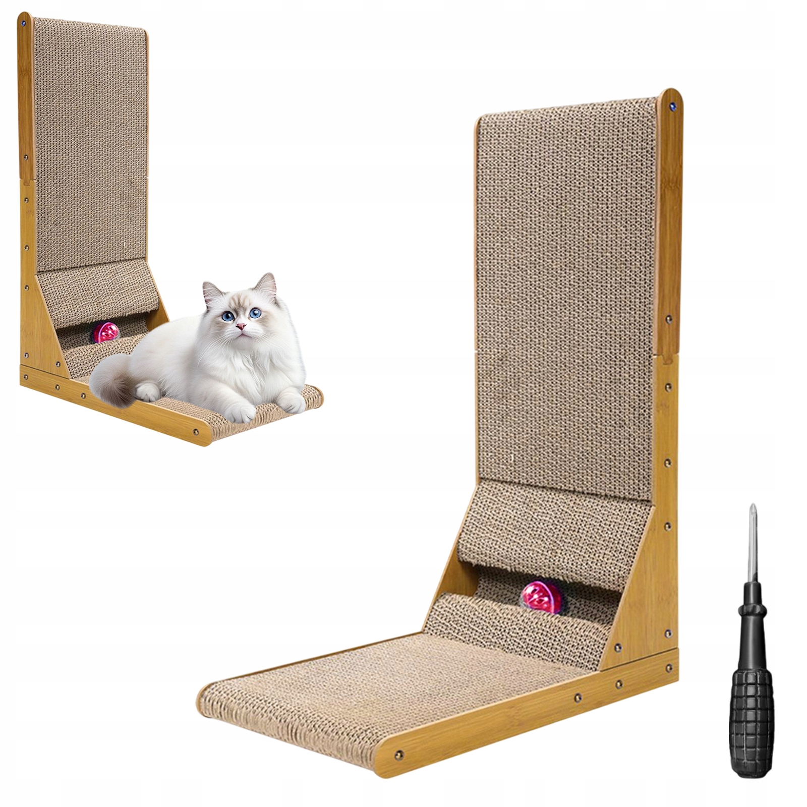 Levně Kočka Škrabadlo L-podobné 60 CM Nástěnné Podlahové Hračka Na Ochranu Nábytku Hnědá