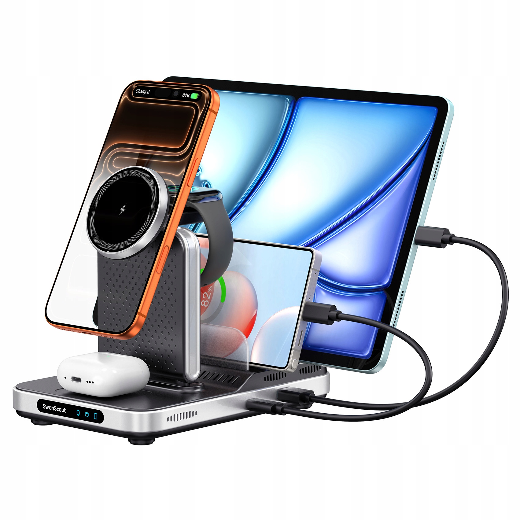 Bezprzewodowa ładowarka 5w1 do urządzeń Apple, do iPhone, iPad, iWatch, AirPods