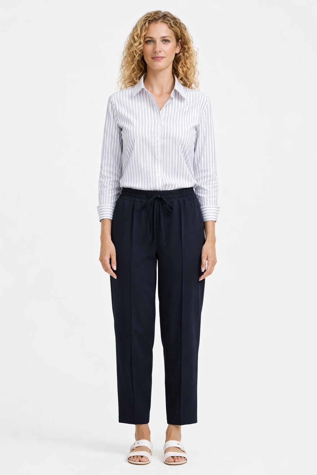 Marella Modré Doutníkové Kalhoty Se Šňůrkou A Záševky 34 I3C