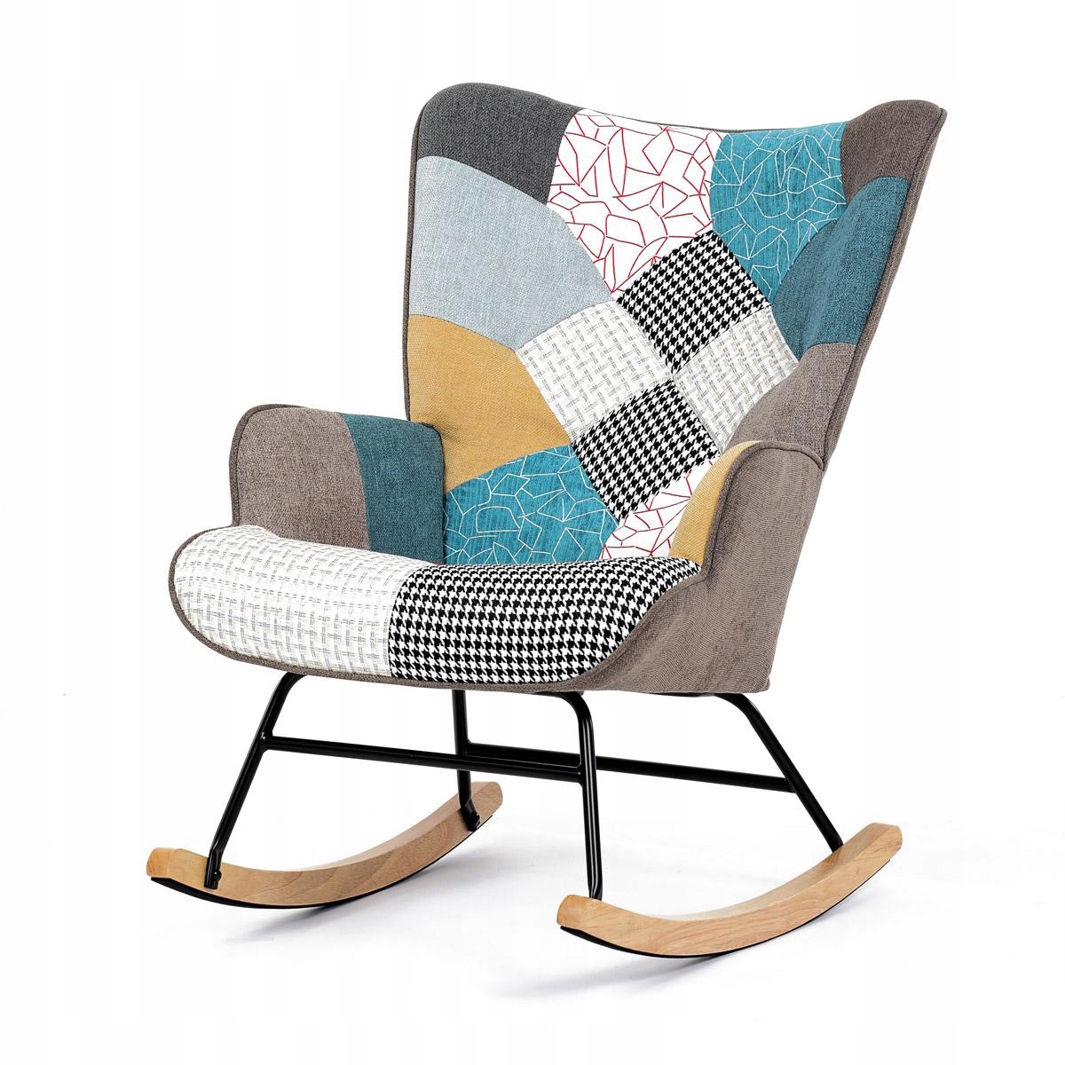 Autronic potah patchwork látka, dřevěné nohy, masiv kaučukovník (AK-374 PW2