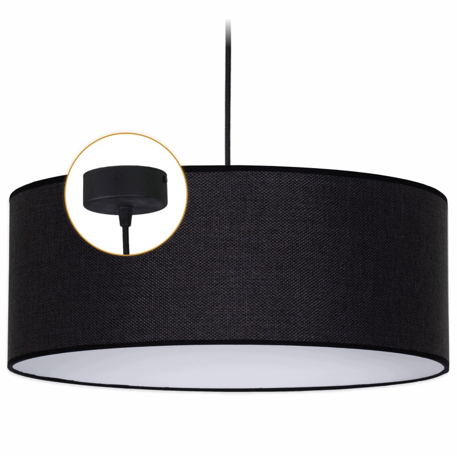 Závěsná lampa Cerlux s černým Lněným stínítkem 50 cm Klosz 1x E27