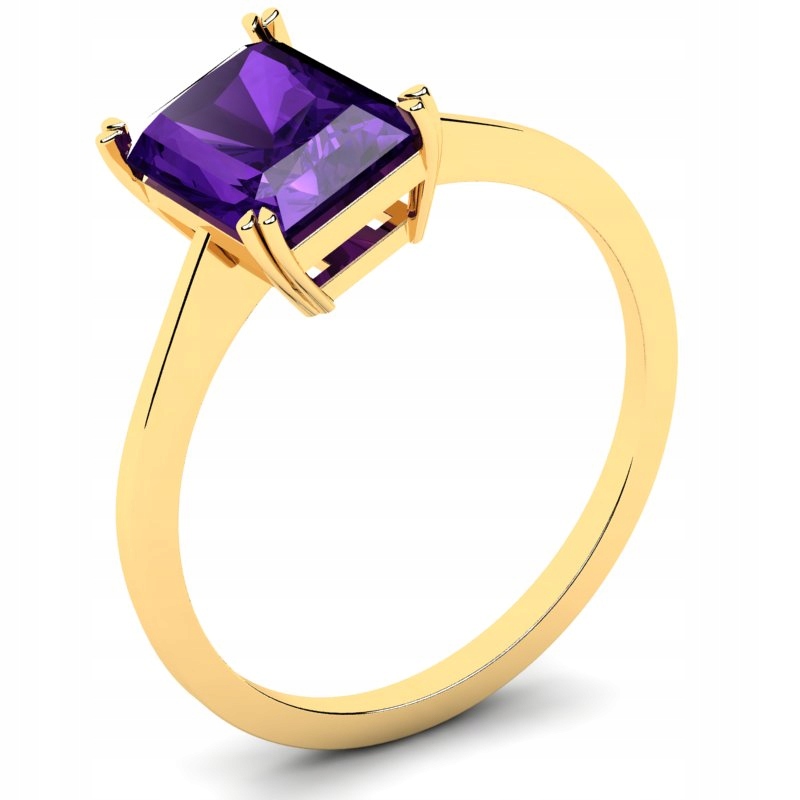 

Pierścionek Złoty Błyszczący Z Fioletową Cyrkonią