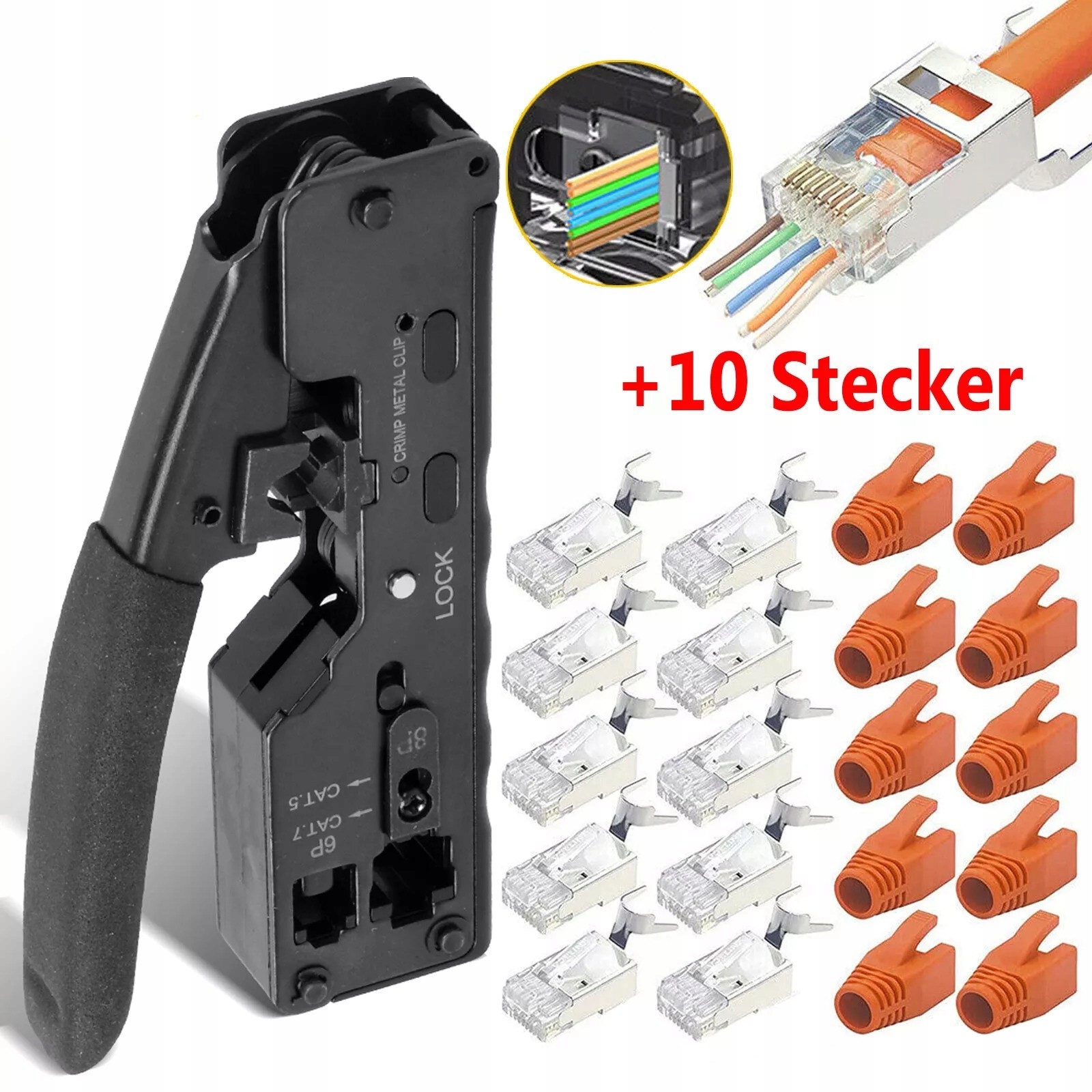 ZESTAW NARZĘDZI SIECIOWYCH DO WTYKÓW PRZELOTOWYCH RJ45 TESTER Cat7 Cat7A Cat6A ZACISKARKA
