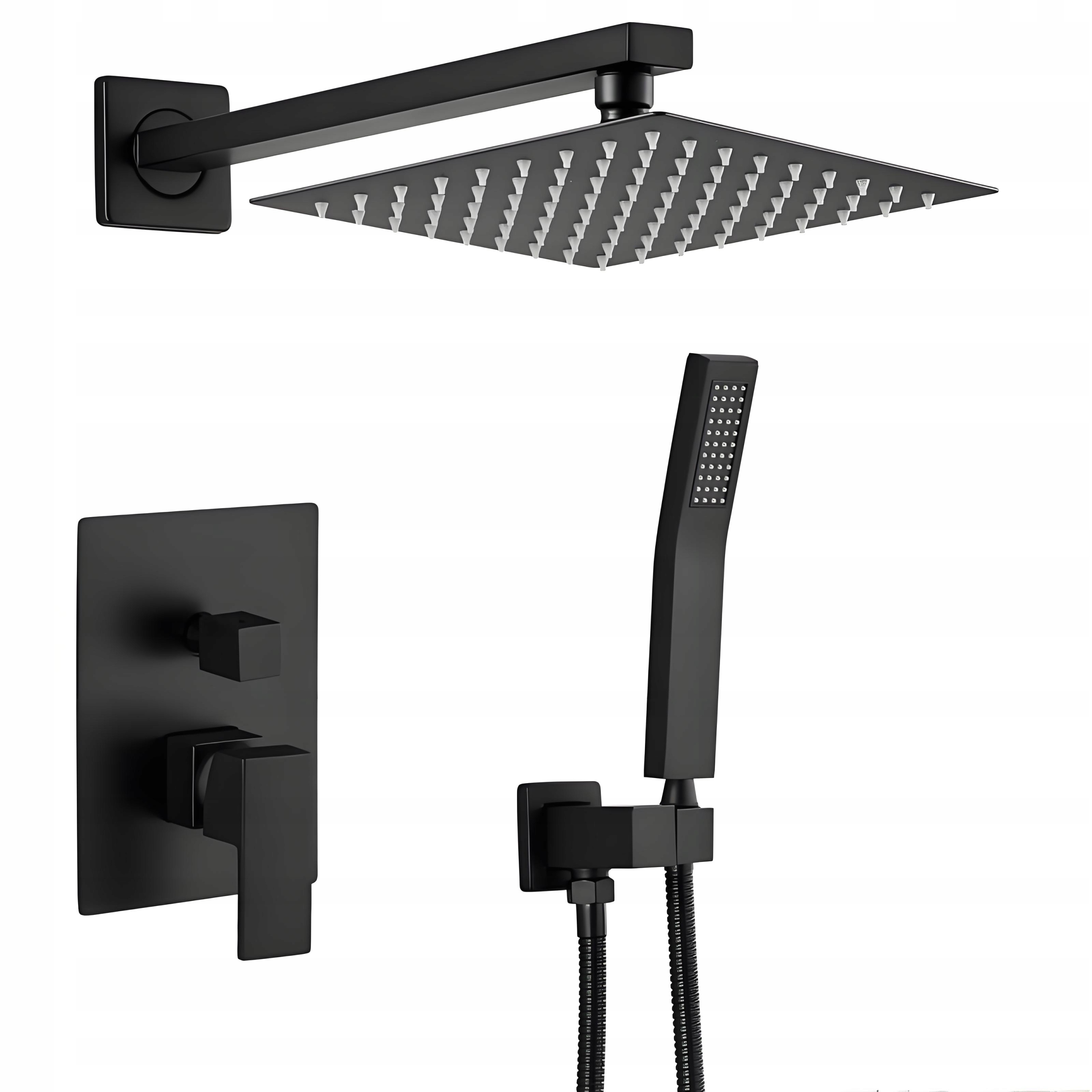 Podomítkový Sprchový Set Černý Mat S Velkou Dešťovou Sprchou 25 CM