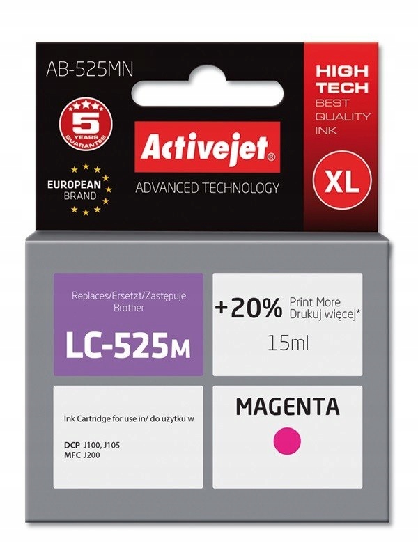 Tusz Activejet AB-525MN (zamiennik Brother LC525M; Supreme; 15 ml; czerwony