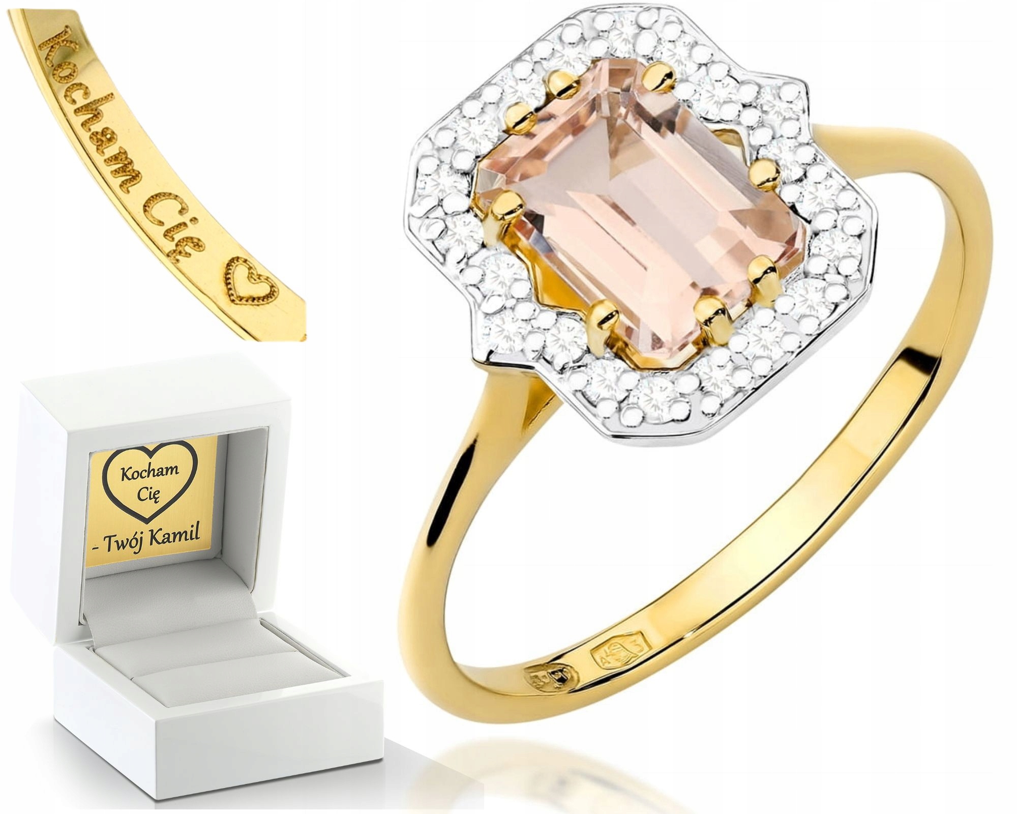 Zlatý Prsten Ryzost 585 S Diamanty A Morganitem Prstýnek Dárkové Gravírování Dárek