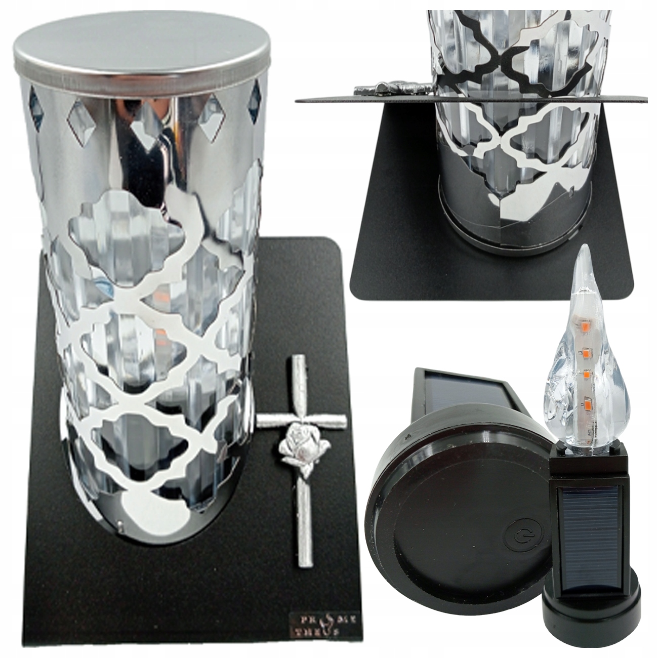 Solární Led Hřbitovní Svíčka Lampa S Křížovou Kovovou Lucernou, Odolná, S Vložkou 23 CM