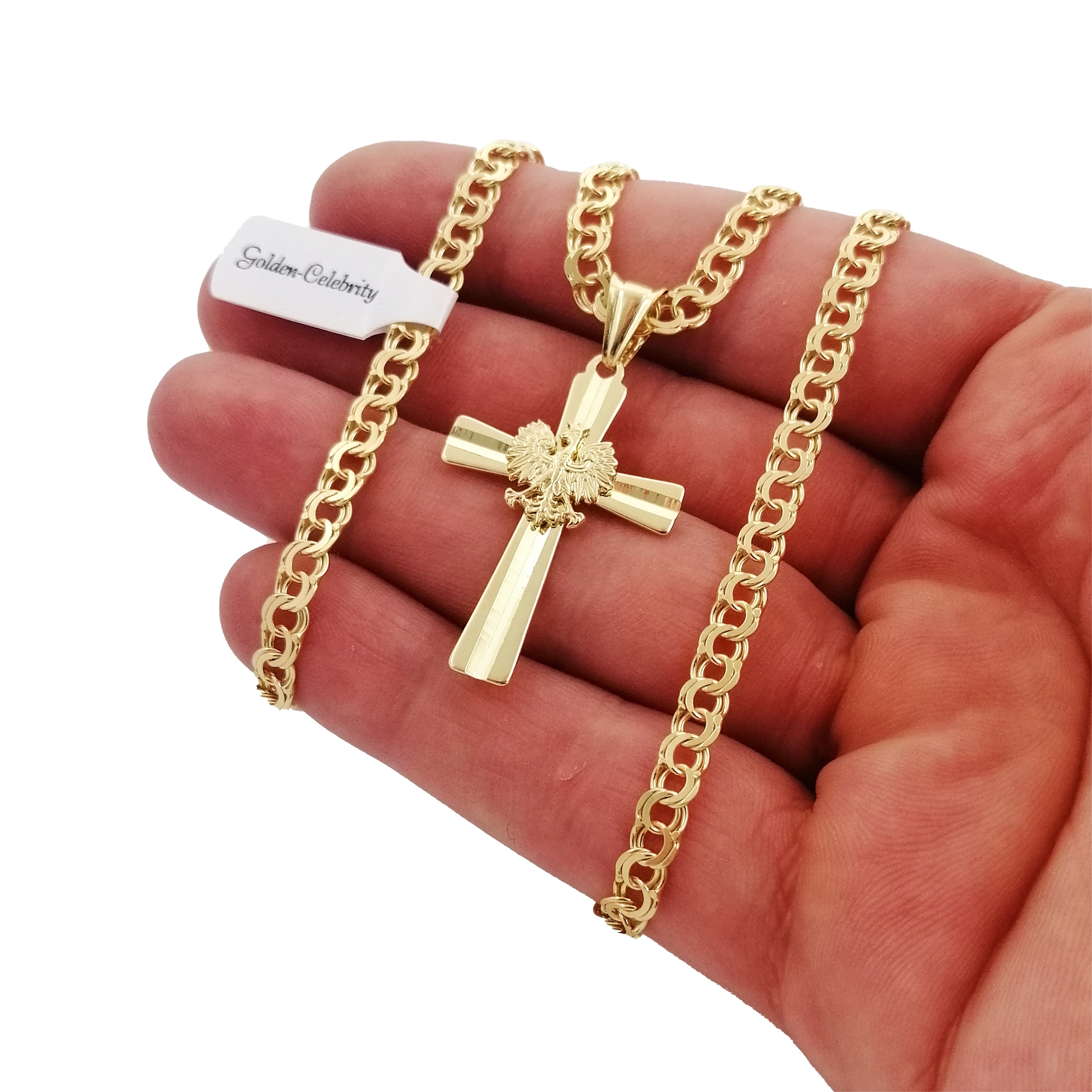 ELEGANCKI ZŁOTY ŁAŃCUSZEK + ZAWIESZKA KRZYŻ 925/585 NA CHRZEST + GRAWER Kod producenta Pamiątka Pierwszej Komunii Świętej Grawe