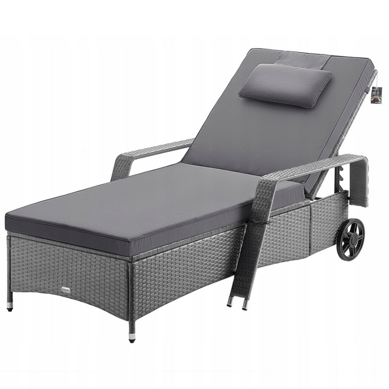 Leżak Ogrodowy Fotel Leżanka Polirattan Szary