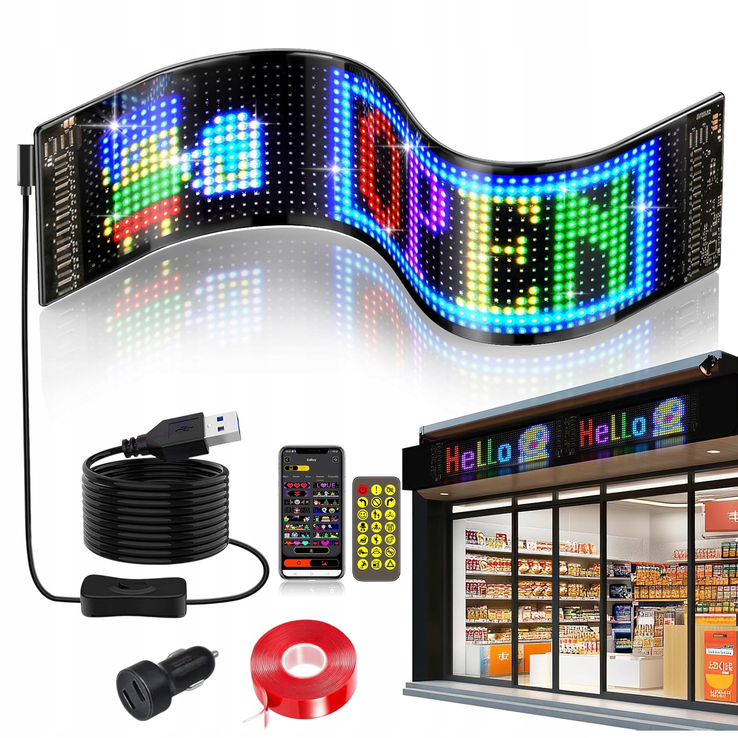 Flexibilní Led Displej Do Auta Diy Programovatelná Aplikace +dálkový Ovladač