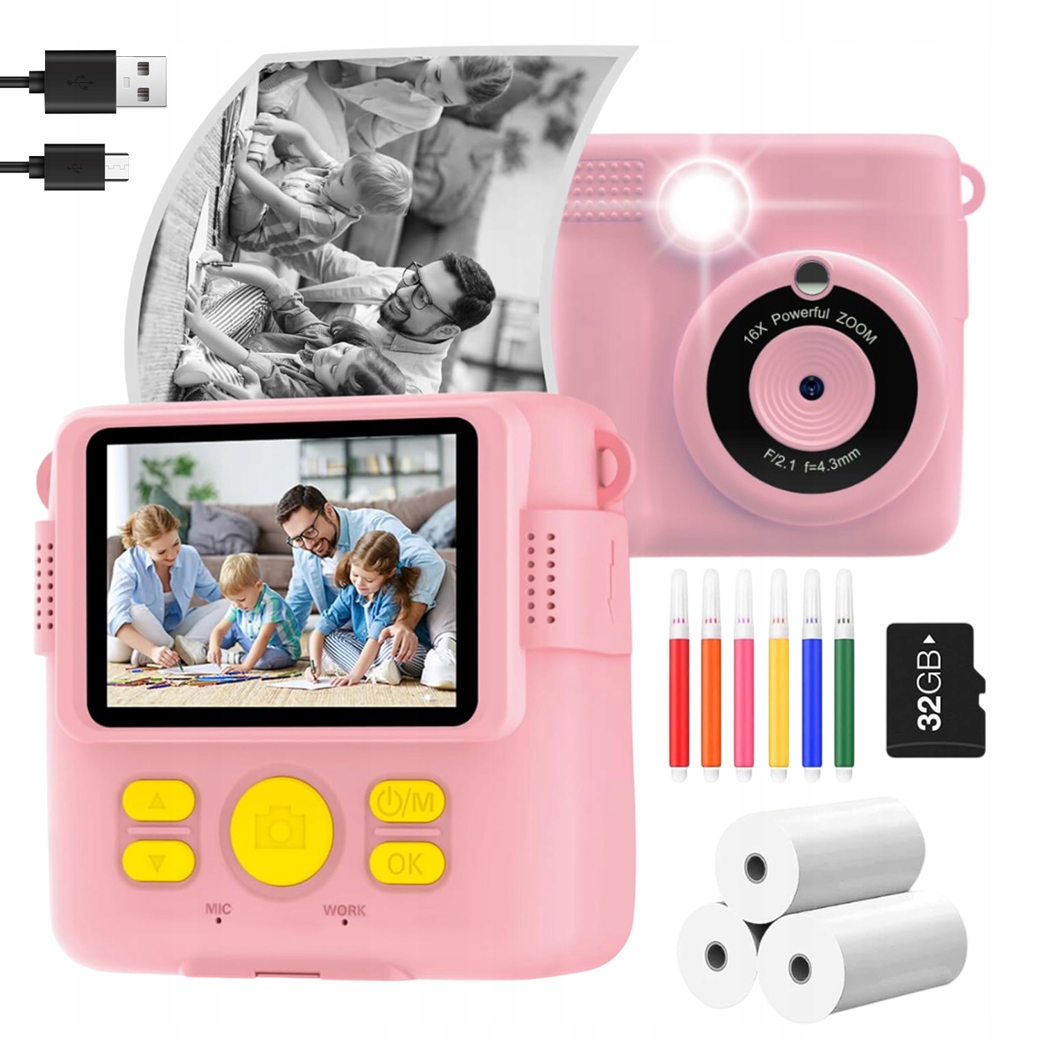 Fotoaparát Pro Děti Digitální Okamžitý Tisk 3 Rolí