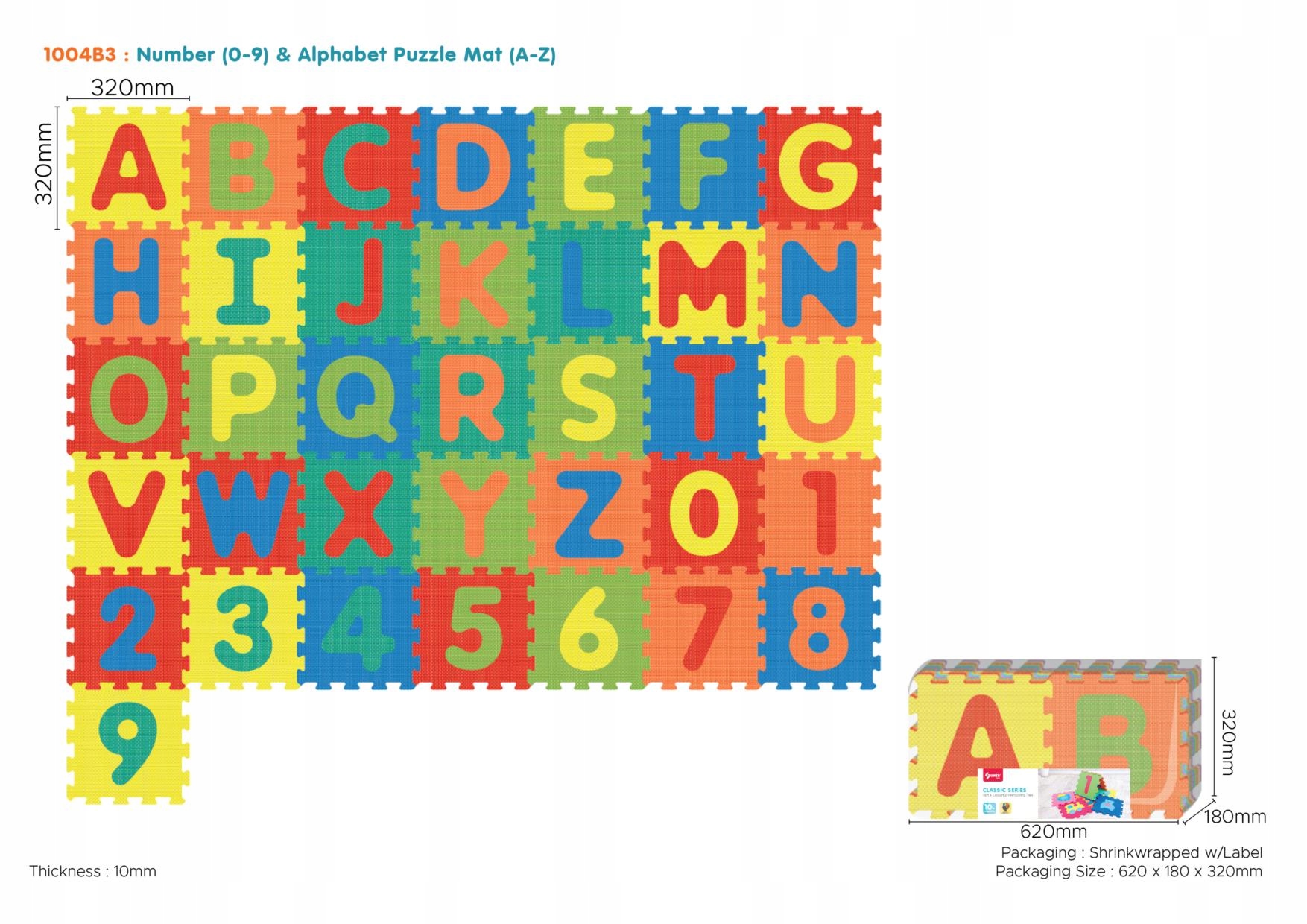 Piankowa Mata Puzzle 36SZT Literki I Cyferki Puzzle 32X32CM