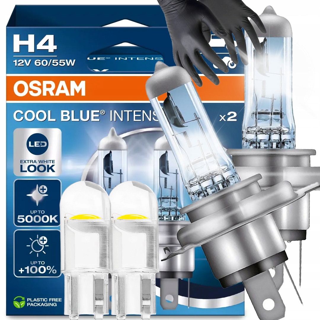 Żarówki H4 Osram Cool Blue Intense 5000K Zestaw Żarówki W5W Rękawice