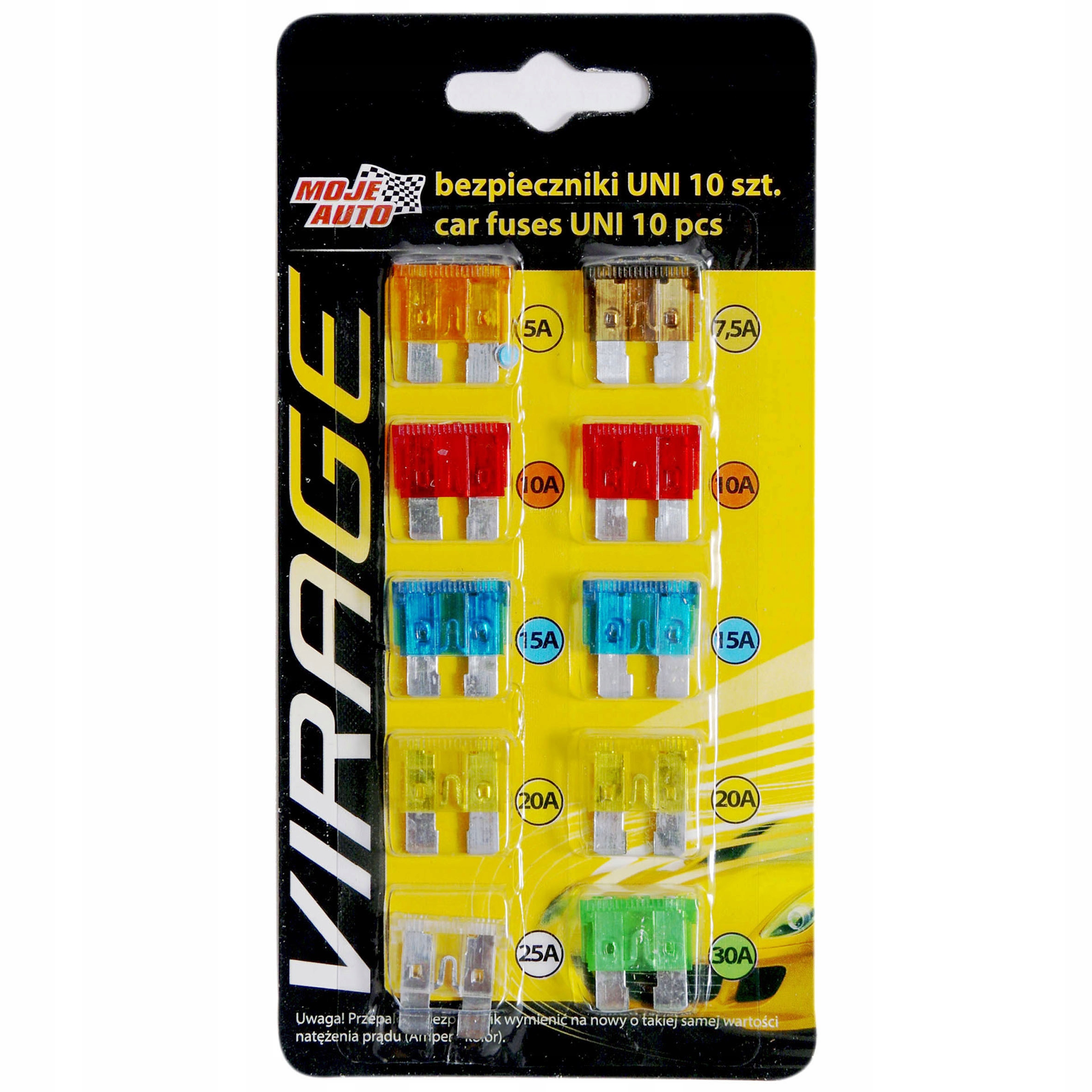 ZESTAW BEZPIECZNIKÓW PŁYTKOWE SAMOCHODOWE UNI 10x