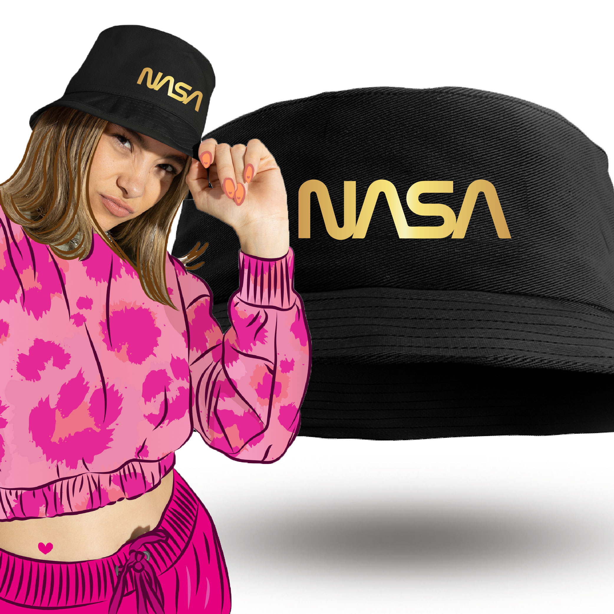 

Modny Kapelusz Nasa Kosmos Space Bucket Hat Złoty