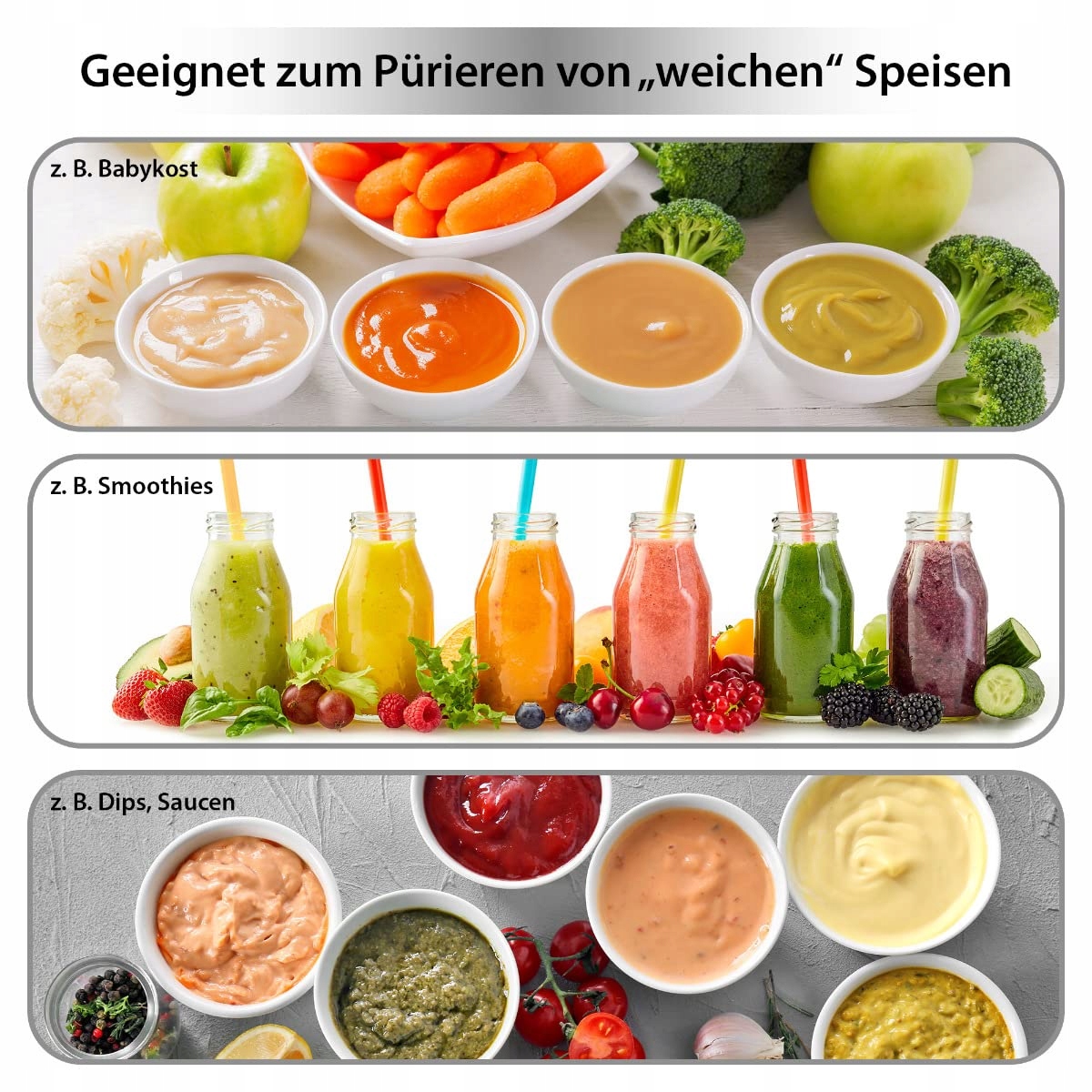 CLATRONIC Blender Ręczny 180W Do Smoothie Zupy Puree Biały Z Pojemnikiem — miniatura 5