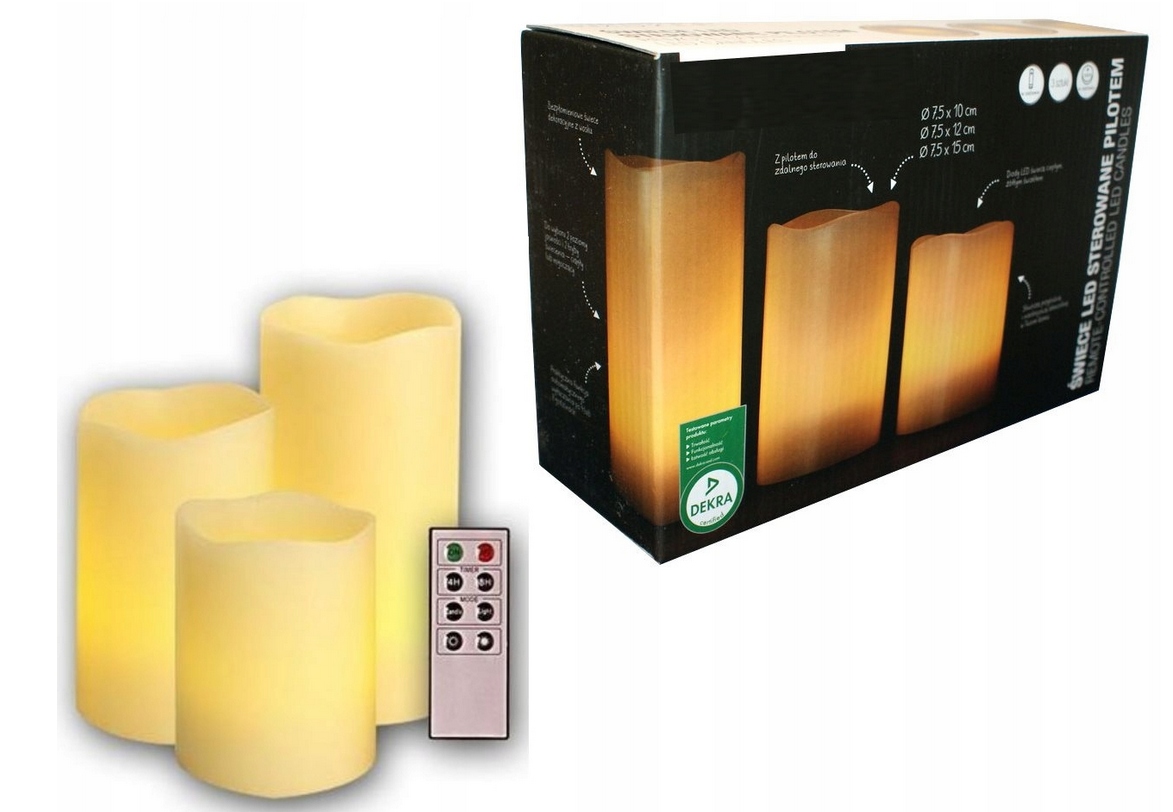 3 x NATURALNE WOSKOWE ŚWIECE LED NA BATERIE Z PILOTEM