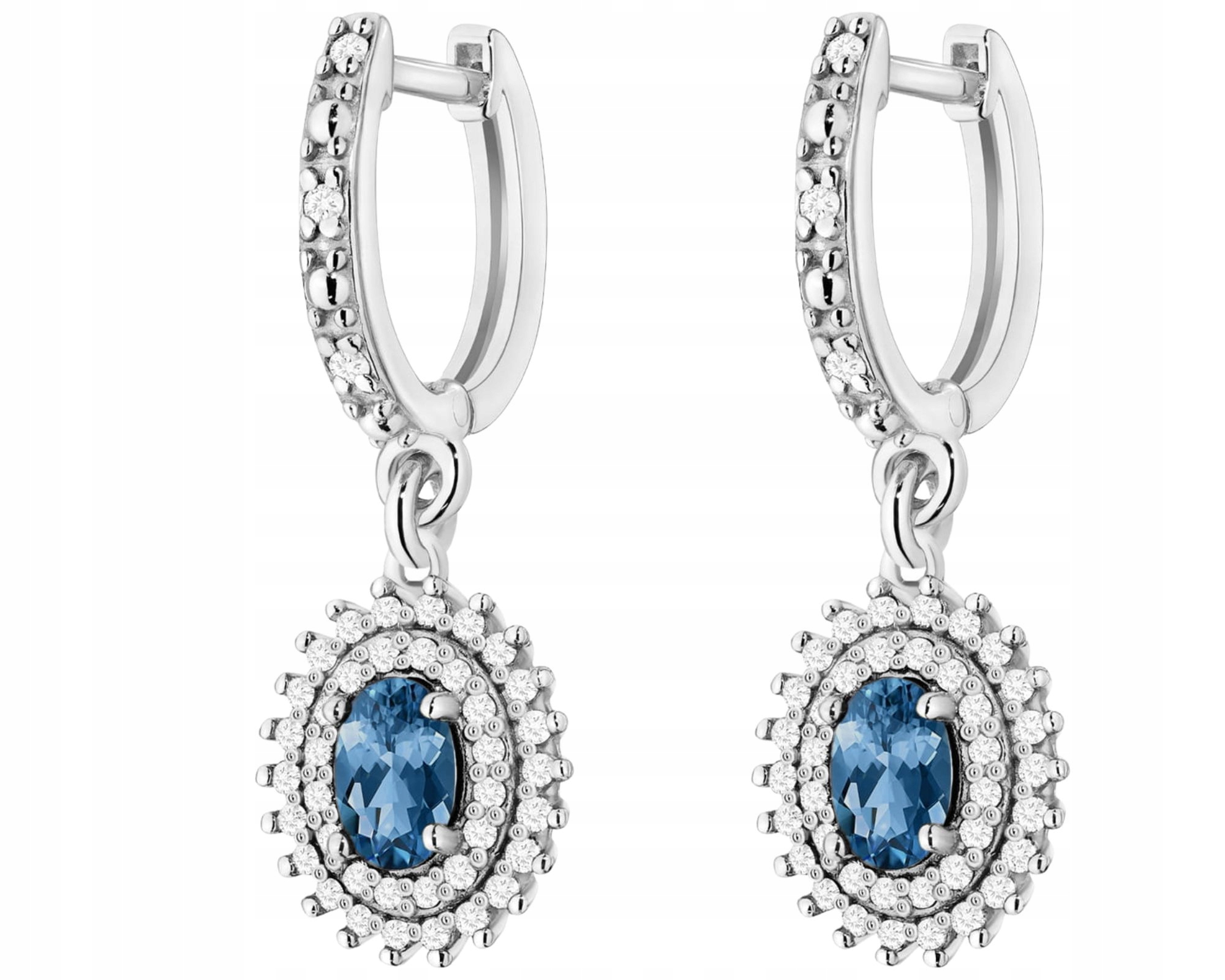 Bílé Zlato Náušnice Přírodní Kámen Topaz London Blue Brilianty Zlato 585