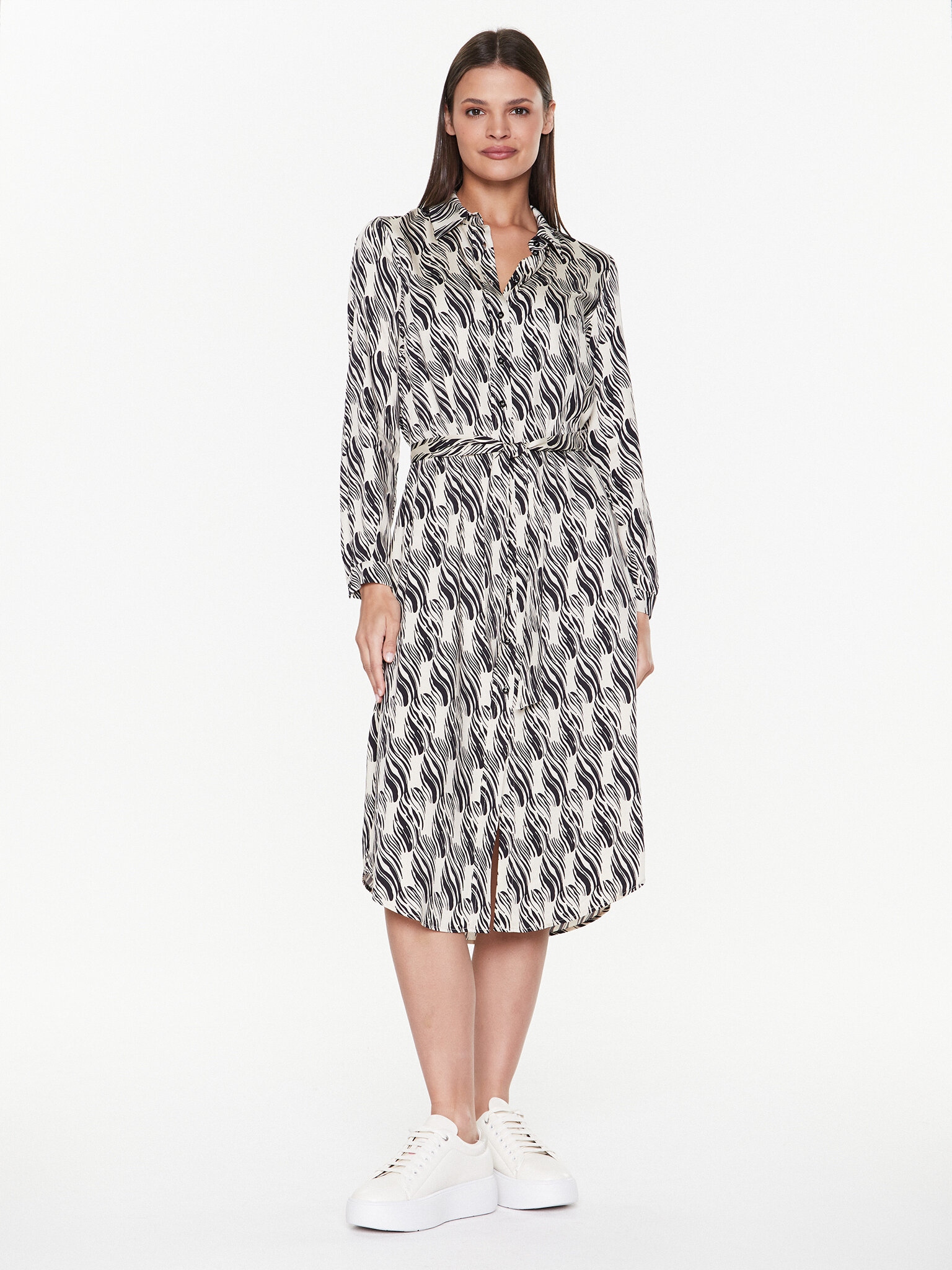Sisley Sukienka koszulowa 4UUFLV03A Écru Regular Fit