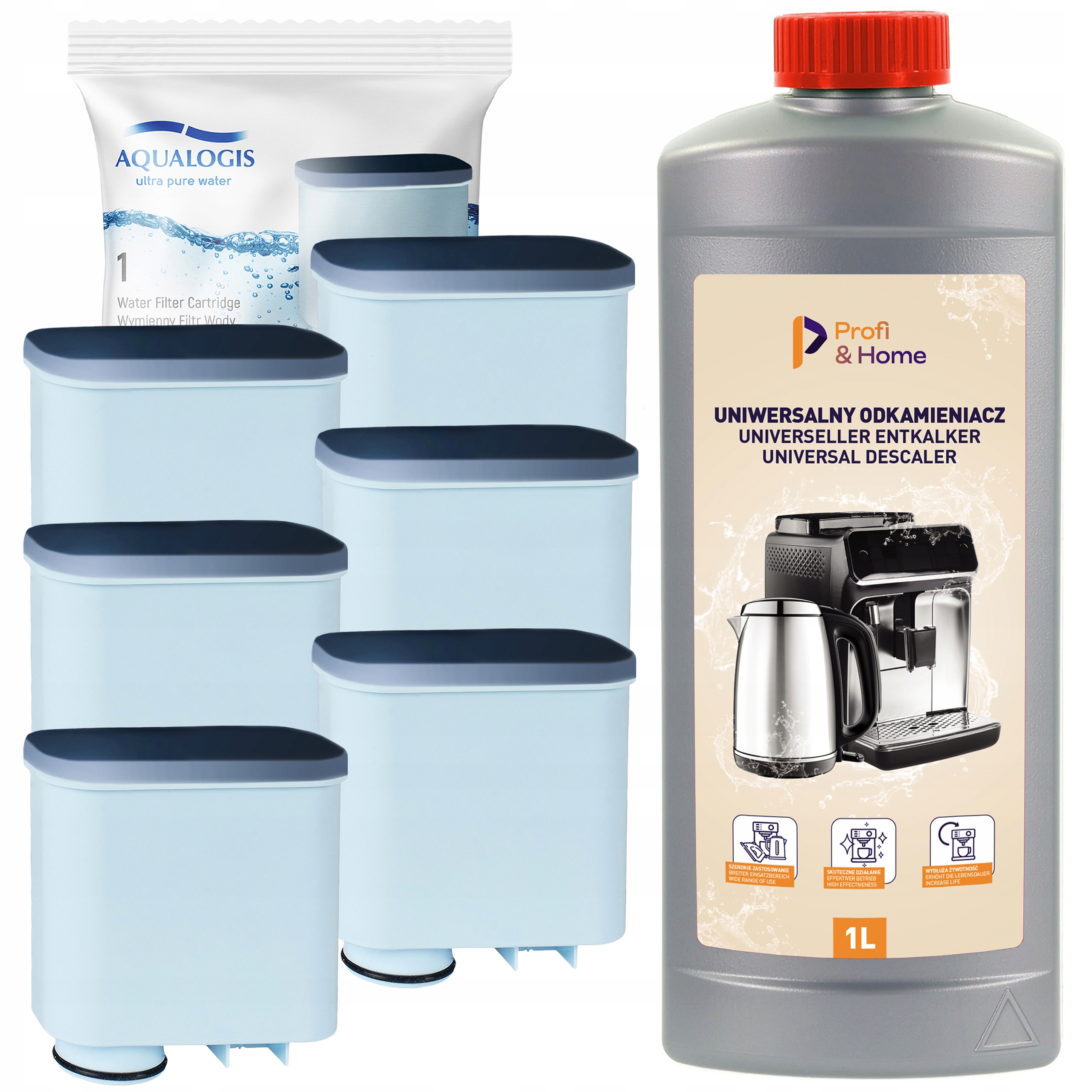 6 x Filtr do kávovaru Philips LatteGo Saeco GranAroma Xelsis Odvápňovač 1 l